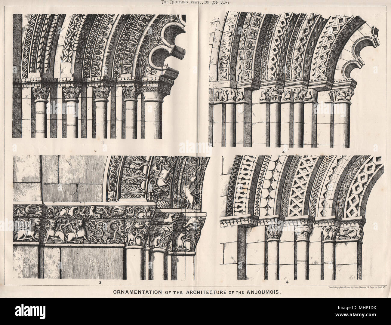 Ornamentación de la arquitectura de la Anjoumois. Charente 1876 impresión antigua Foto de stock