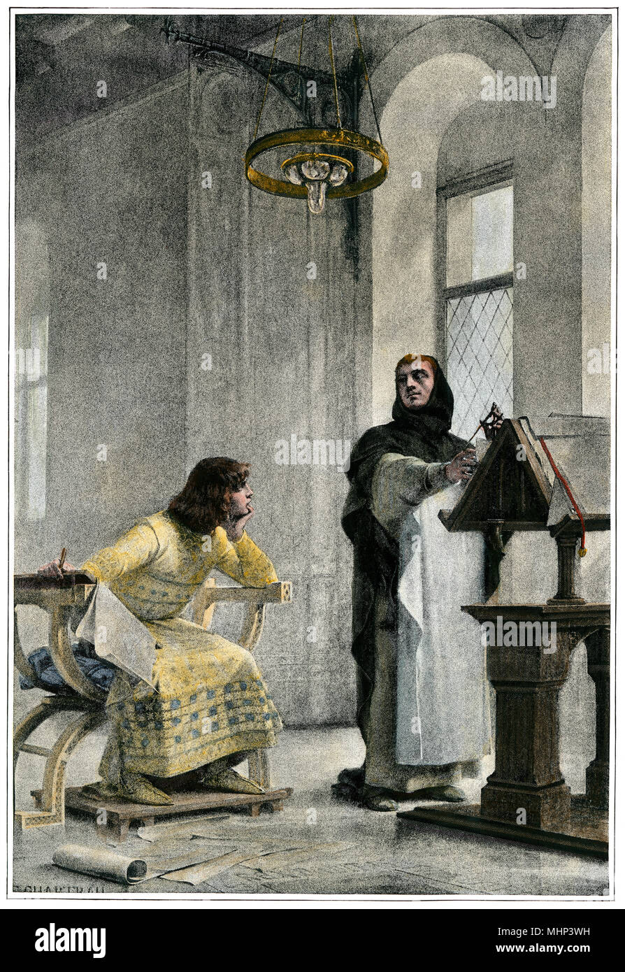 La educación de Luis IX (San Luis), rey de Francia. Mano de color halftone de ilustración. Foto de stock