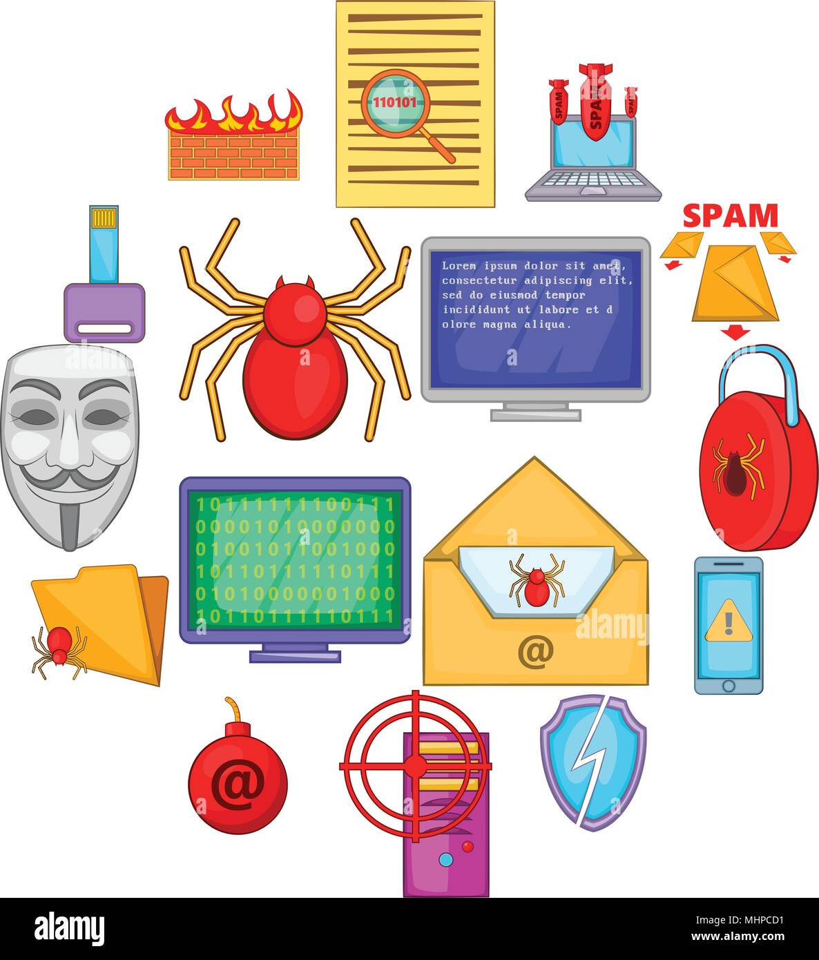 Conjunto de iconos de seguridad informática, estilo de dibujos animados  Imagen Vector de stock - Alamy