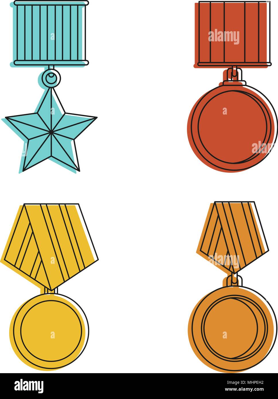 Medalla del ejército conjunto de iconos de color, estilo de esquema Ilustración del Vector