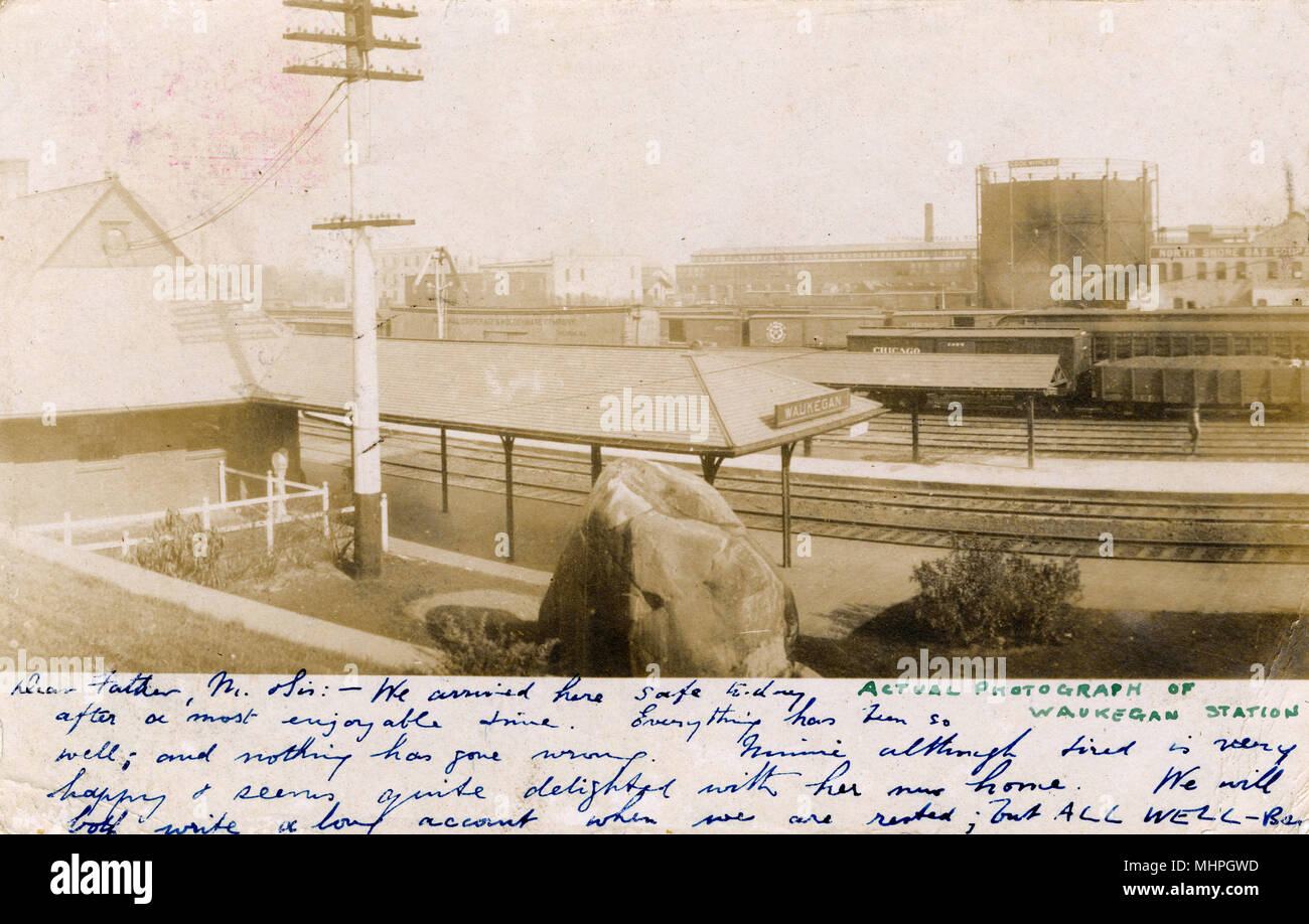 Vista de Waukegan Station, Lake County, Illinois, EE.UU. Fecha: circa 1900 Foto de stock