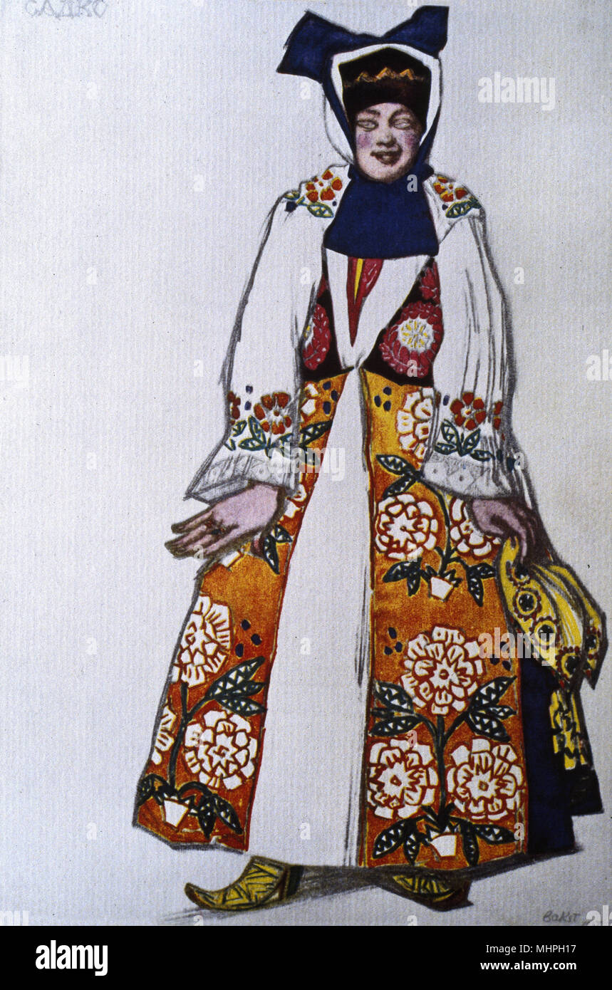 Diseño de Vestuario por Bakst para el ballet Sadko, basado en una