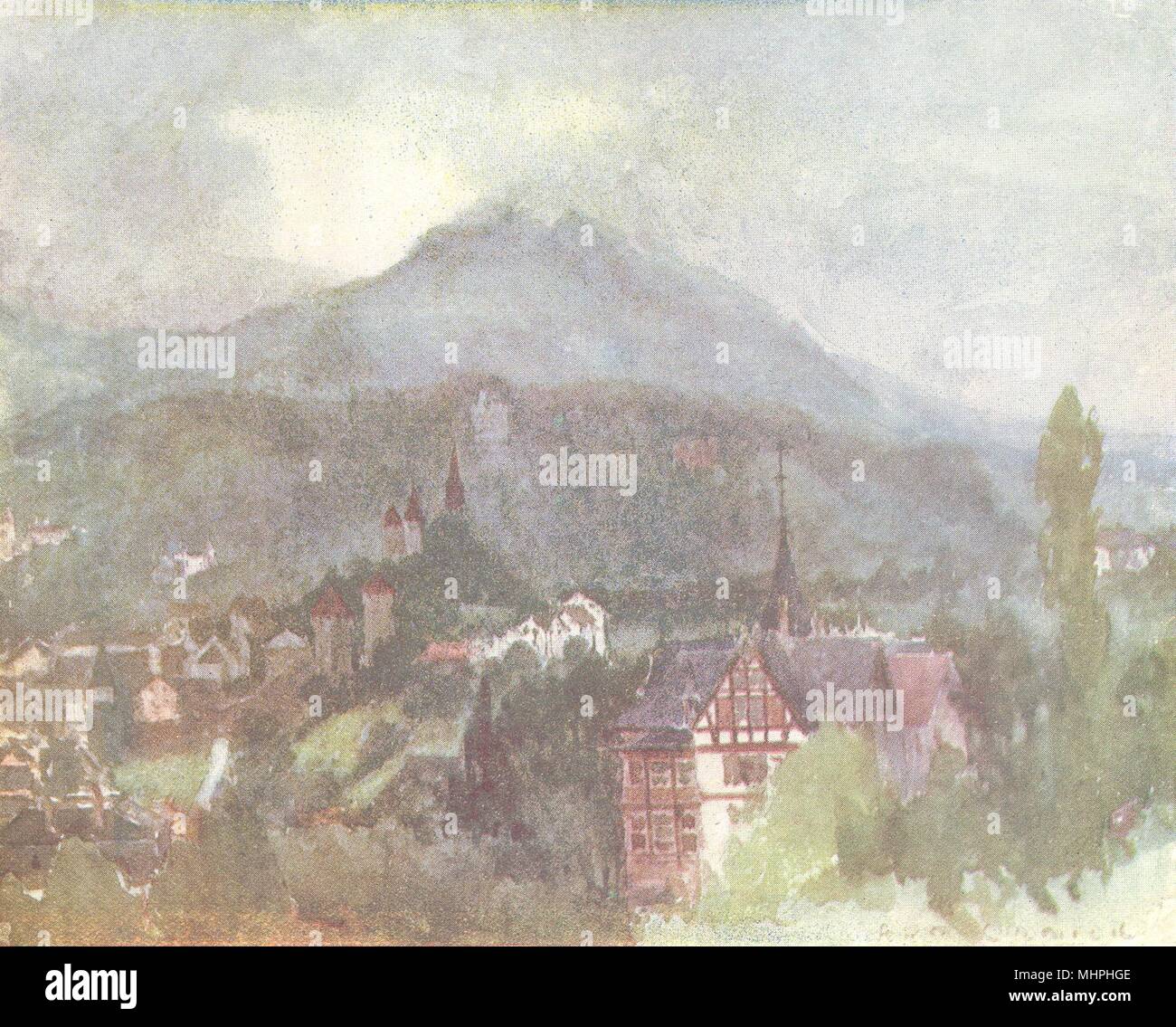 Suiza. Mirando hacia Lucerna desde el Drei Linden 1917 impresión antigua Foto de stock