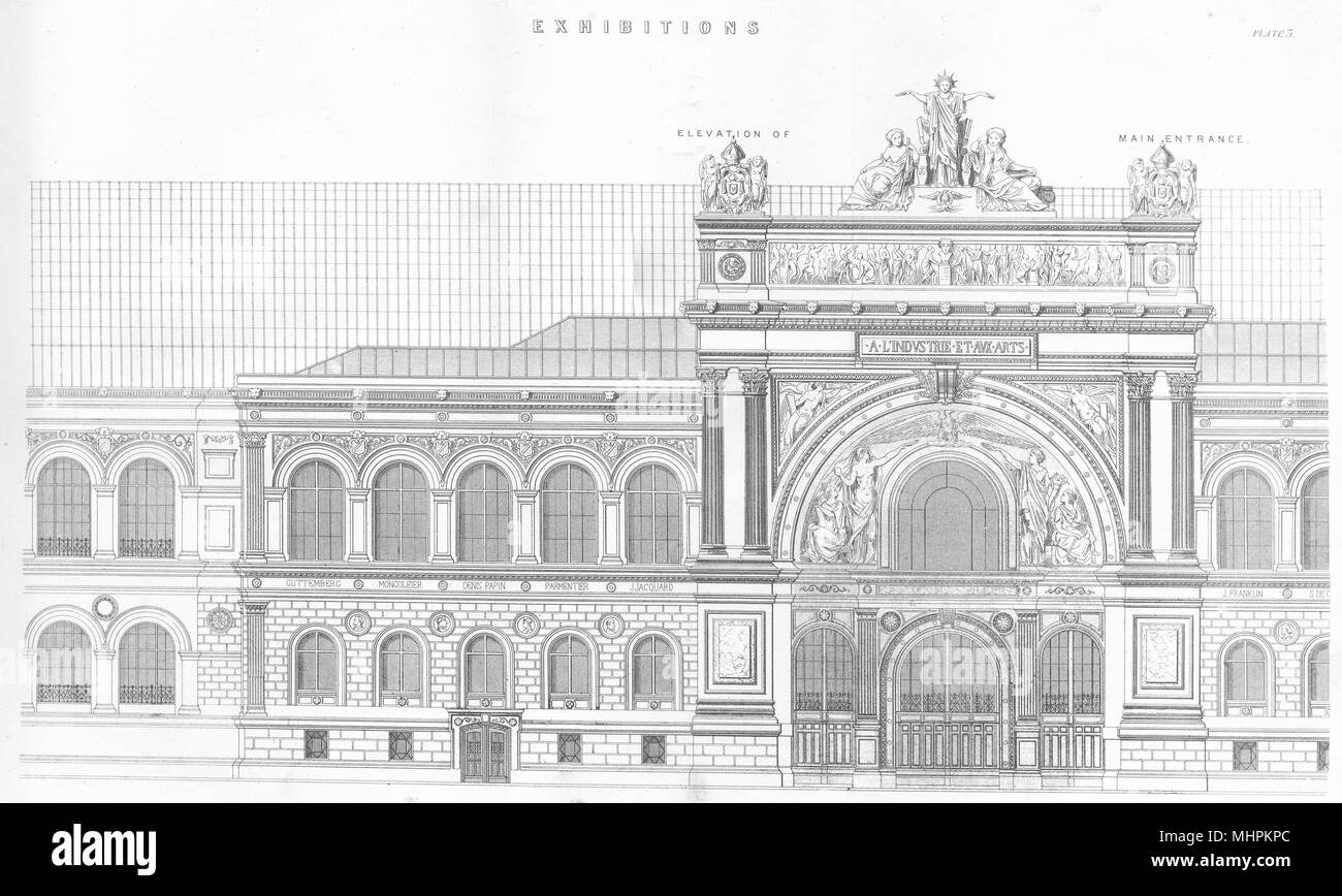 Exposiciones. Exposición de París francés de 1855. 1880 antigua imagen de impresión Foto de stock