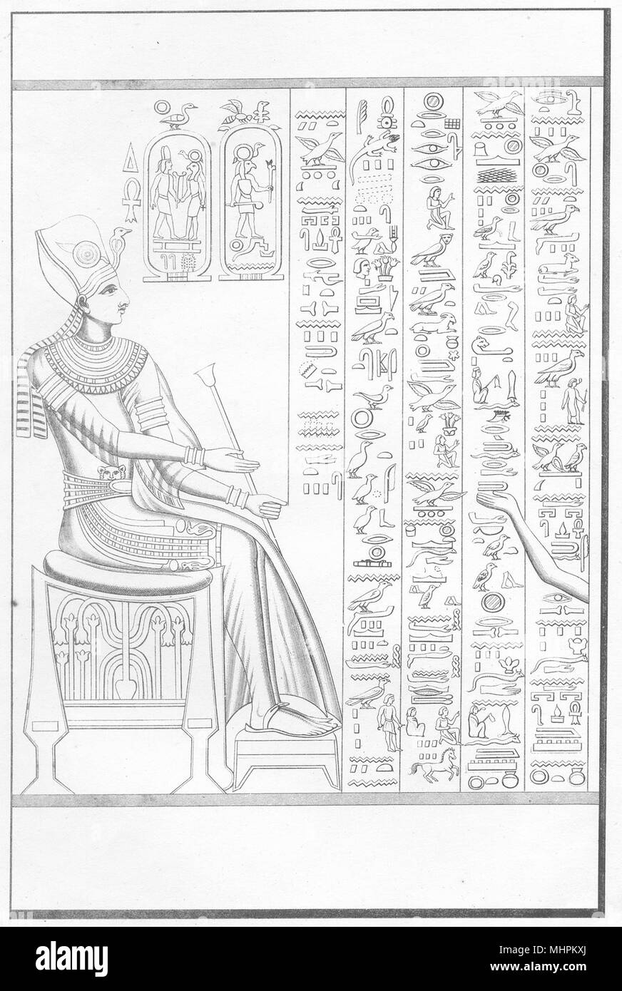 Escritores. La escritura jeroglífica egipcia del siglo XVI B. C 1880 impresión antigua Foto de stock