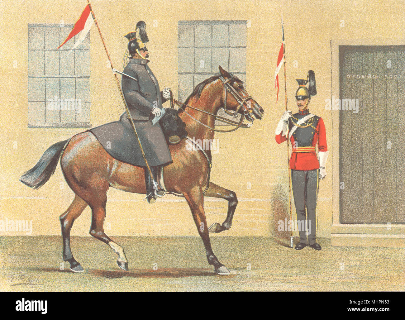 Uniformes del ejército británico. La 16ª (Queen's) Lancers. 1890 regimiento de impresión antigua Foto de stock