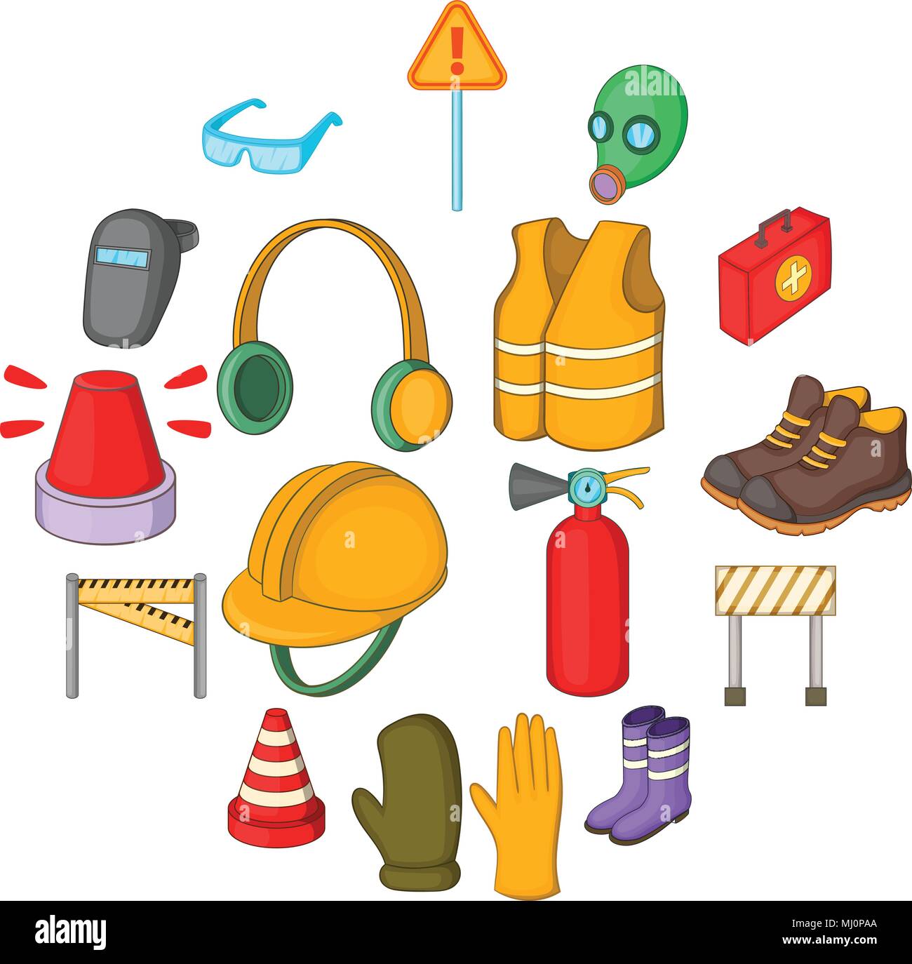 Trabajo conjunto de iconos de seguridad, estilo de dibujos animados Imagen  Vector de stock - Alamy