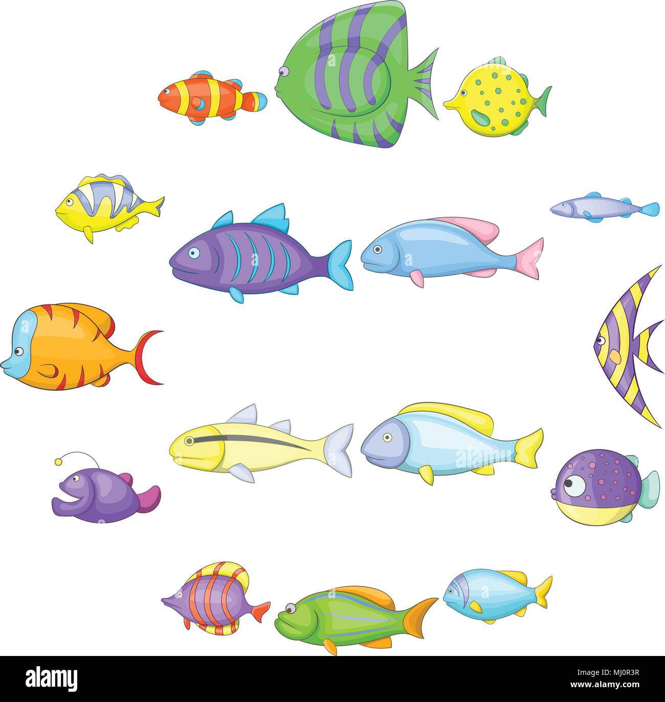 Los diferentes tipos de peces, conjunto de iconos de estilo de dibujos  animados Imagen Vector de stock - Alamy