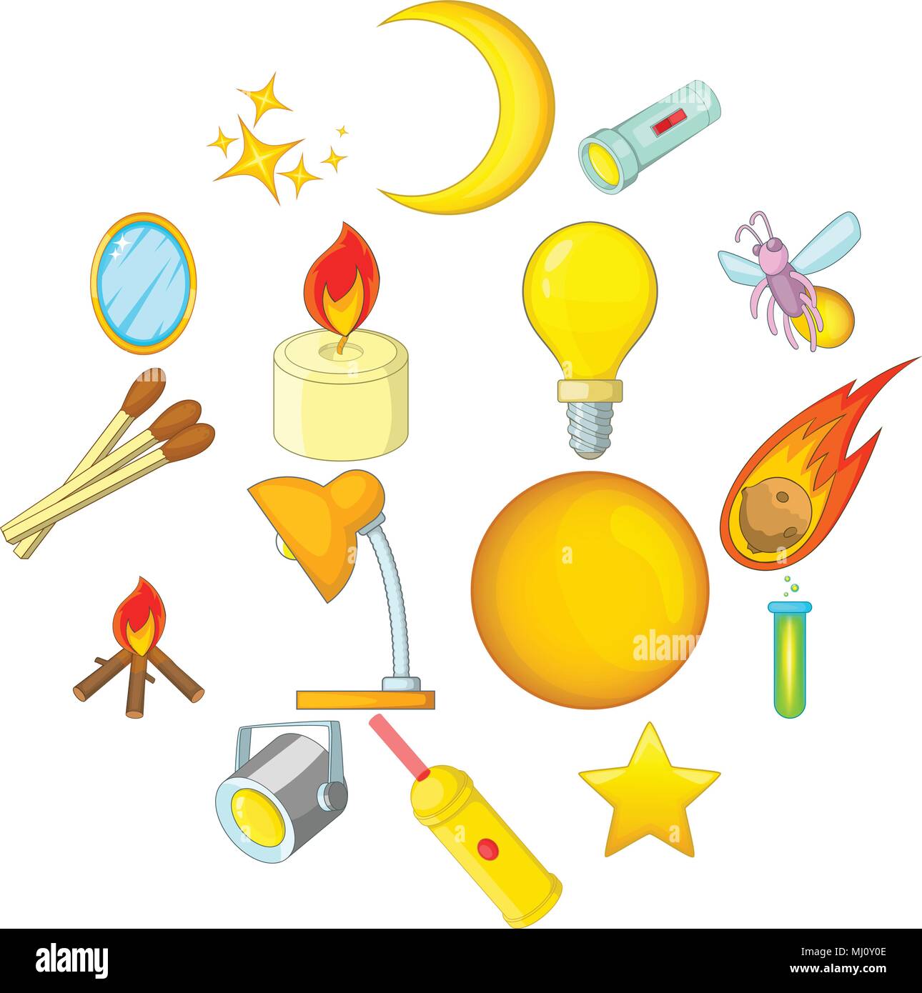 llamada depositar domesticar Fuentes de luz, conjunto de iconos de estilo de dibujos animados Imagen  Vector de stock - Alamy