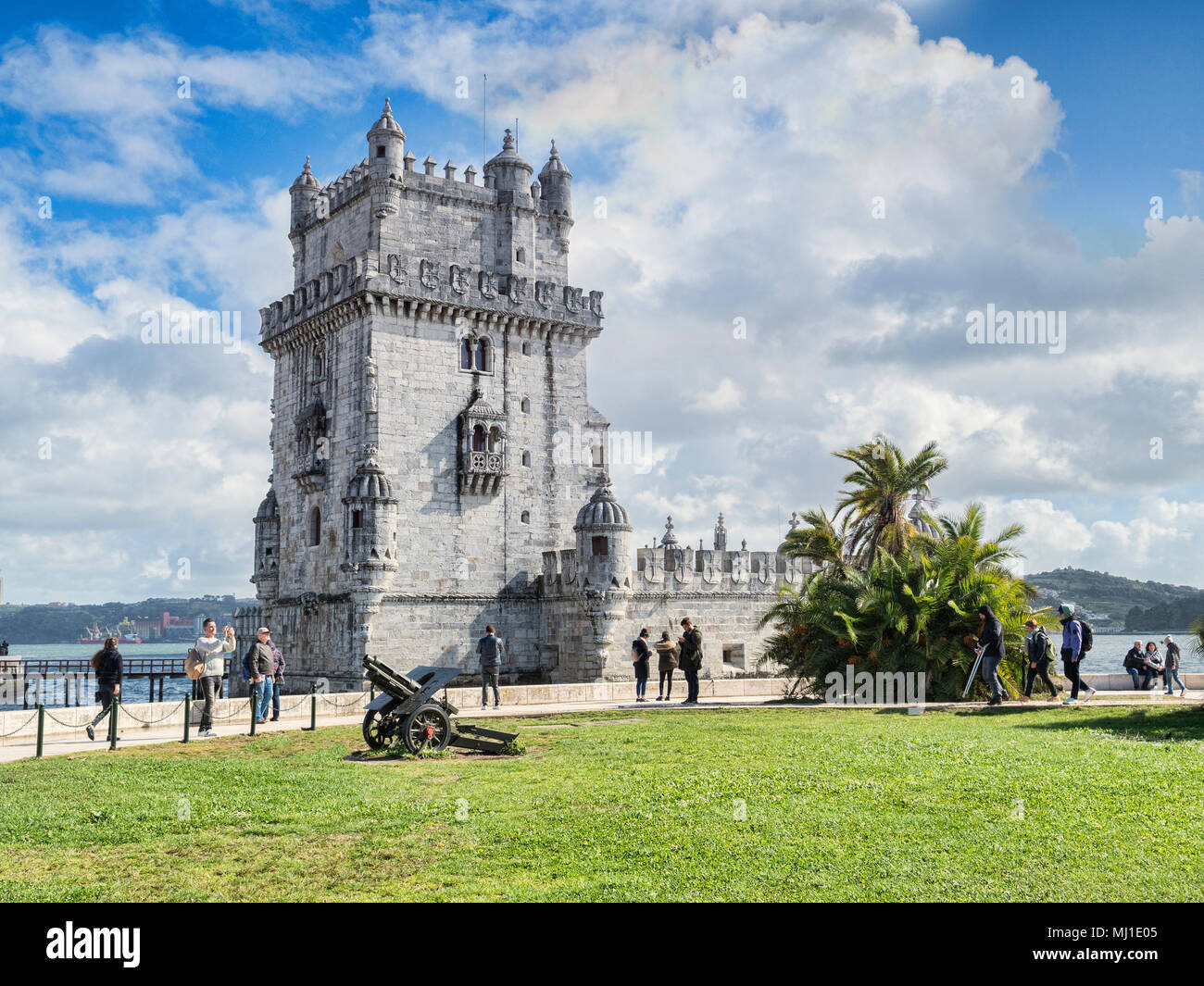 5 de marzo de 2018: Lisboa Portugal -la Torre de Belem, el famoso monumento y Sitio de Patrimonio Mundial de la UNESCO. Foto de stock