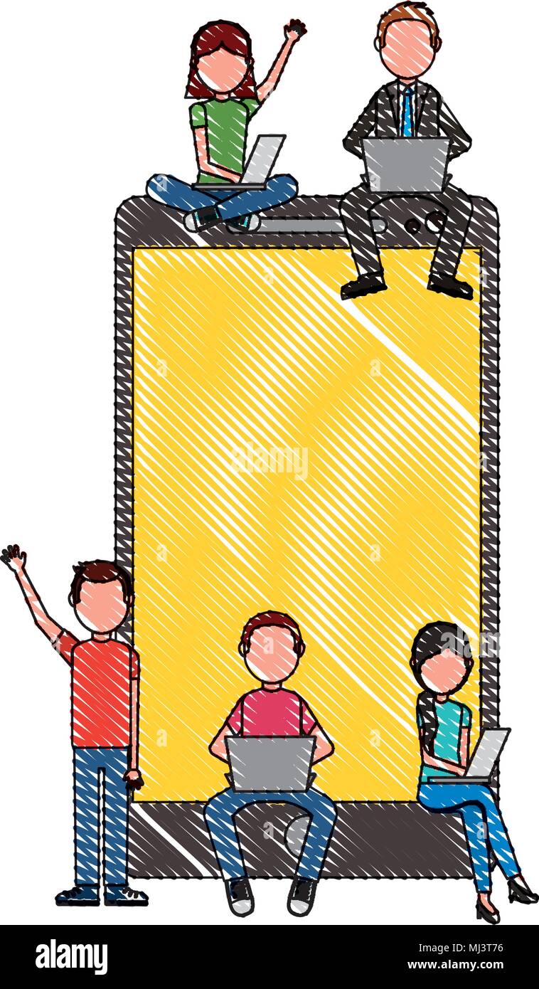 Maestro Y Alumno De La Escuela Con Dispositivo Smartphone Dibujo Ilustracion Vectorial Imagen Vector De Stock Alamy