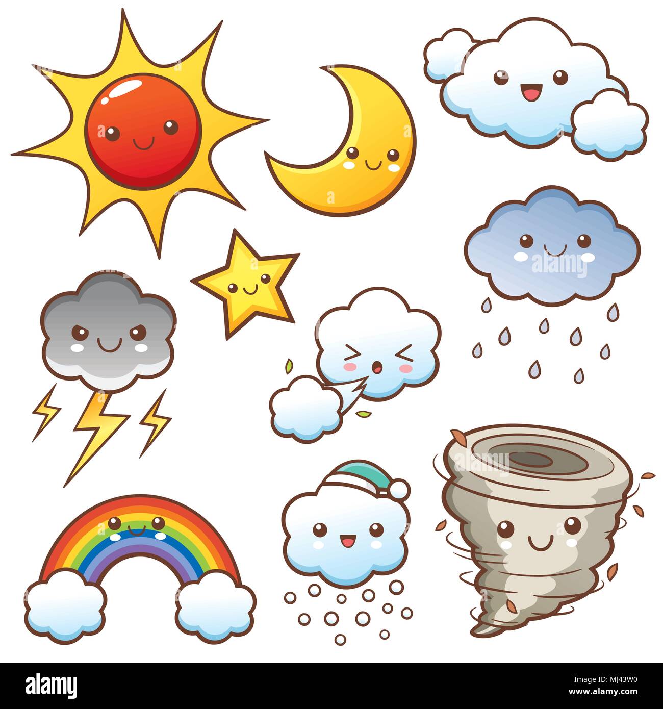 Dibujos animados tiempo niños vocabulario vector iconos. Clima que dibuja  el sol y la nube, lluvia y tormenta, nublado y trueno ilustración Imagen  Vector de stock - Alamy