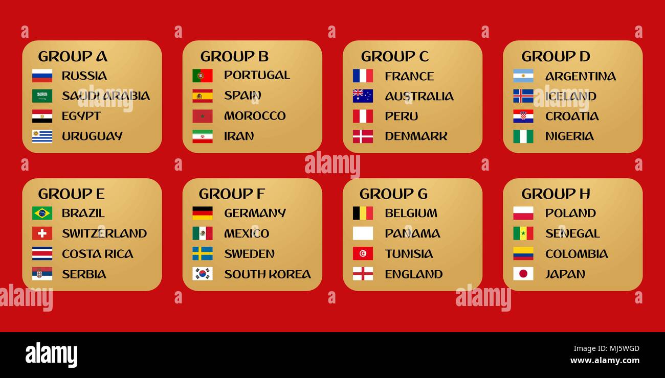Grupos de la Copa Mundial de Fútbol. Bandera de vectores colección. El  torneo mundial de fútbol de 2018 en Rusia Imagen Vector de stock - Alamy