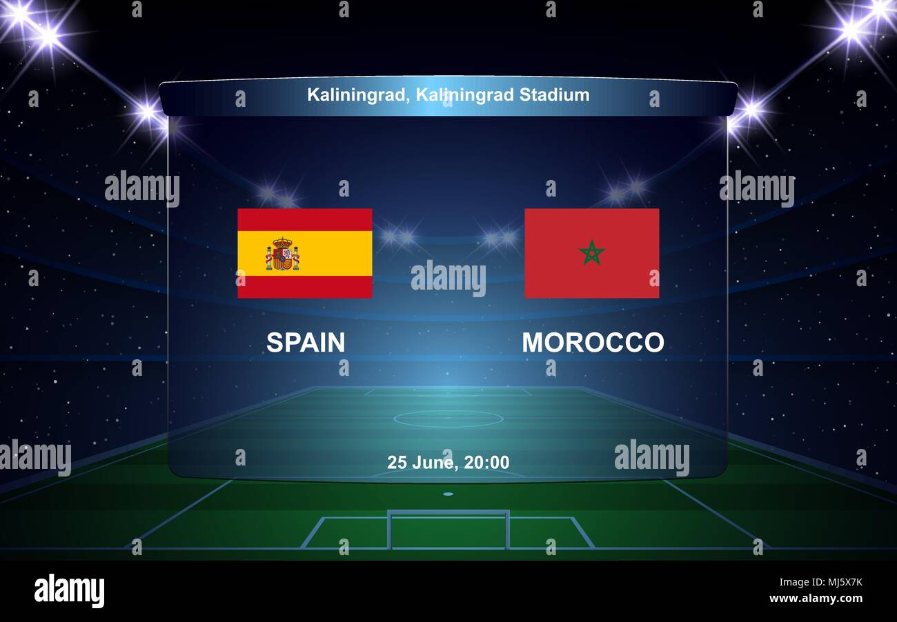España vs Marruecos marcador de fútbol soccer plantilla gráfica de difusión  Imagen Vector de stock - Alamy