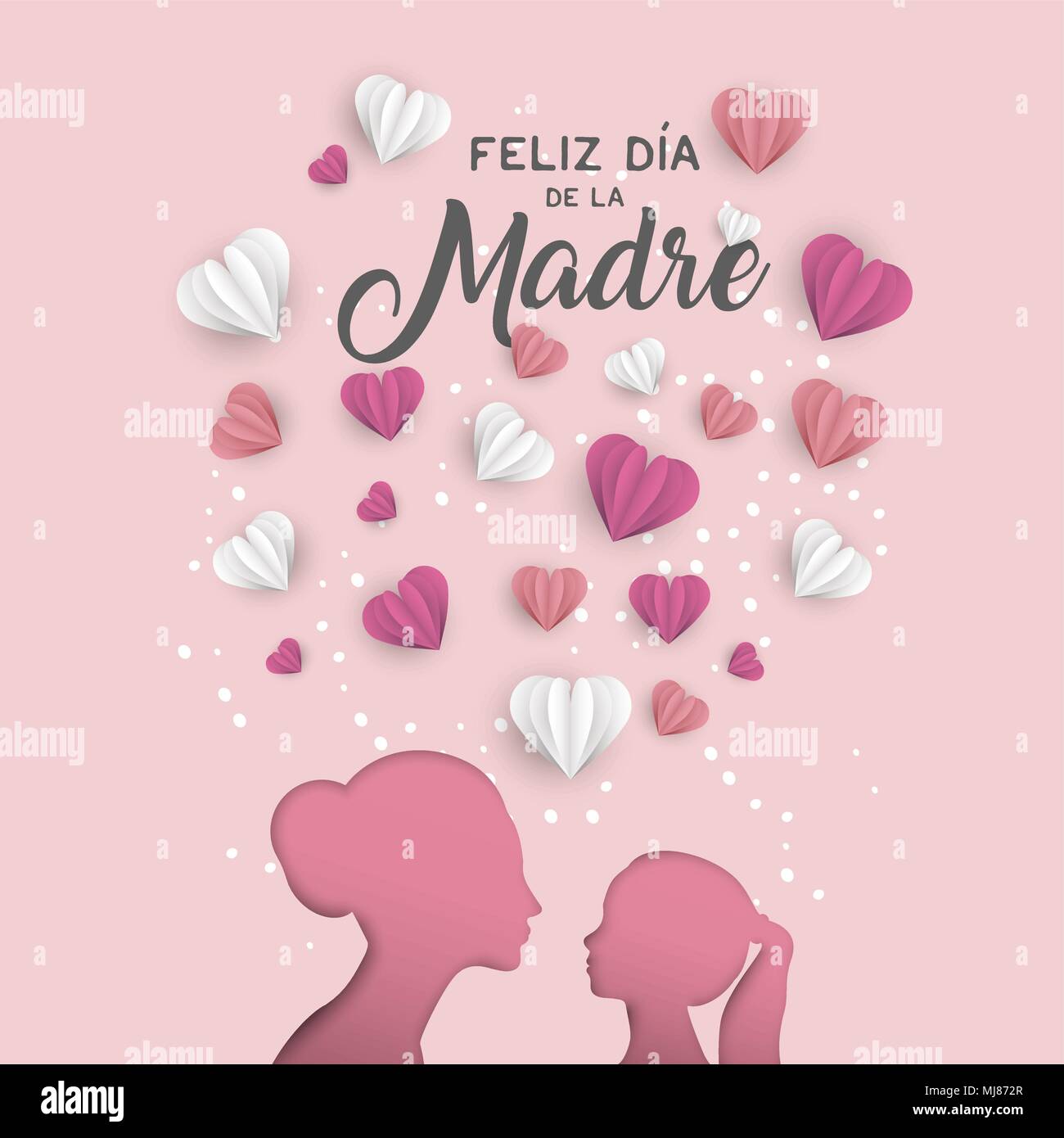 caja registradora Dolor industria Feliz día de la madre tarjeta de felicitación ilustración en idioma  español. Cortar papel rosa mamá y niña silueta recorte con forma de corazón  3D PAP Imagen Vector de stock - Alamy