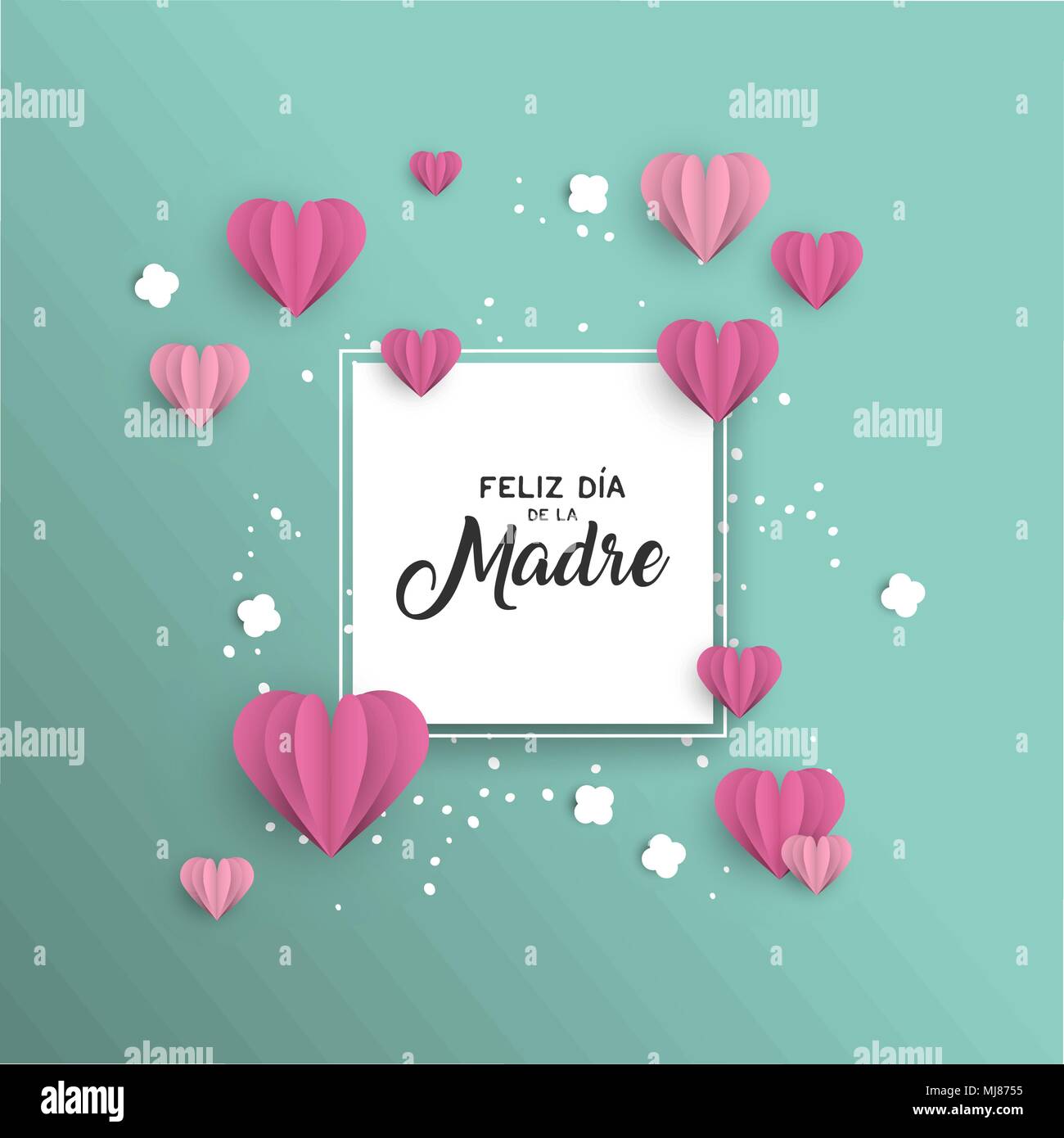 Feliz día de las madres amor Plantilla de tarjeta de saludo en idioma  español con corte en papel rosa corazones y decoración floral. Vector EPS10  Imagen Vector de stock - Alamy