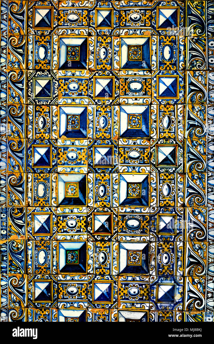 Punta de Diamante patrón panel de azulejos del siglo XVII 1608-1639 de Lisboa, Portugal, el portugués. Foto de stock