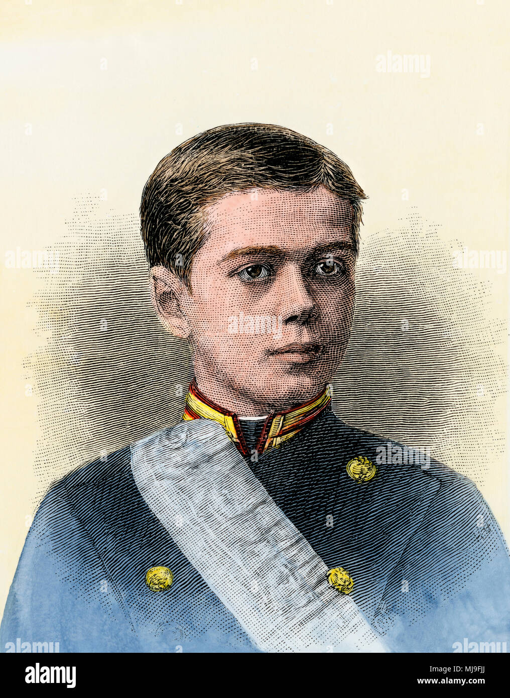 El zar Nicolás II como un niño, cuando él era el Gran Duque Nicolás Alexandrovitch, el heredero forzoso, de 1880. Xilografía coloreada a mano Foto de stock