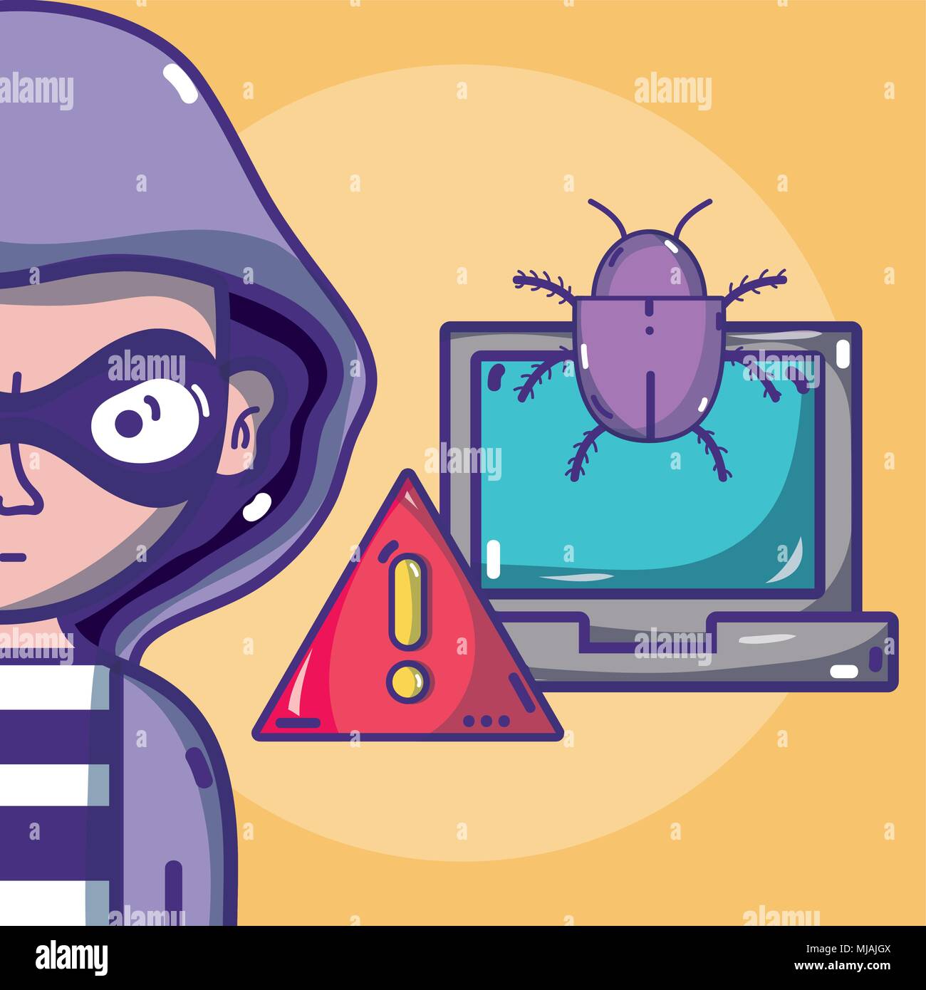 Hacker con símbolos dibujos animados Imagen Vector de stock - Alamy