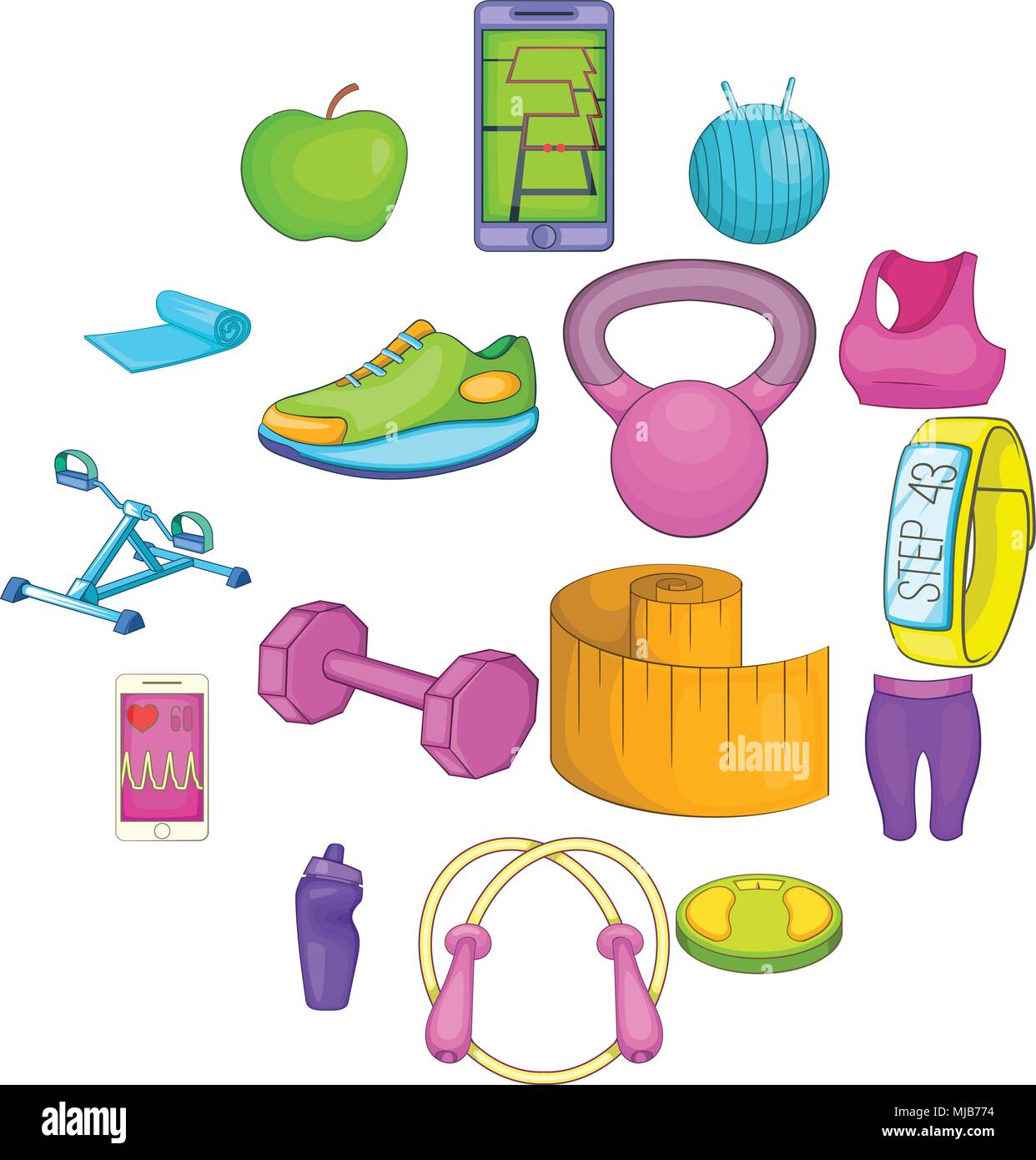 Conjunto de iconos de estilo de vida saludable en el estilo de dibujos  animados. El fitness conjunto ilustración vectorial Imagen Vector de stock  - Alamy