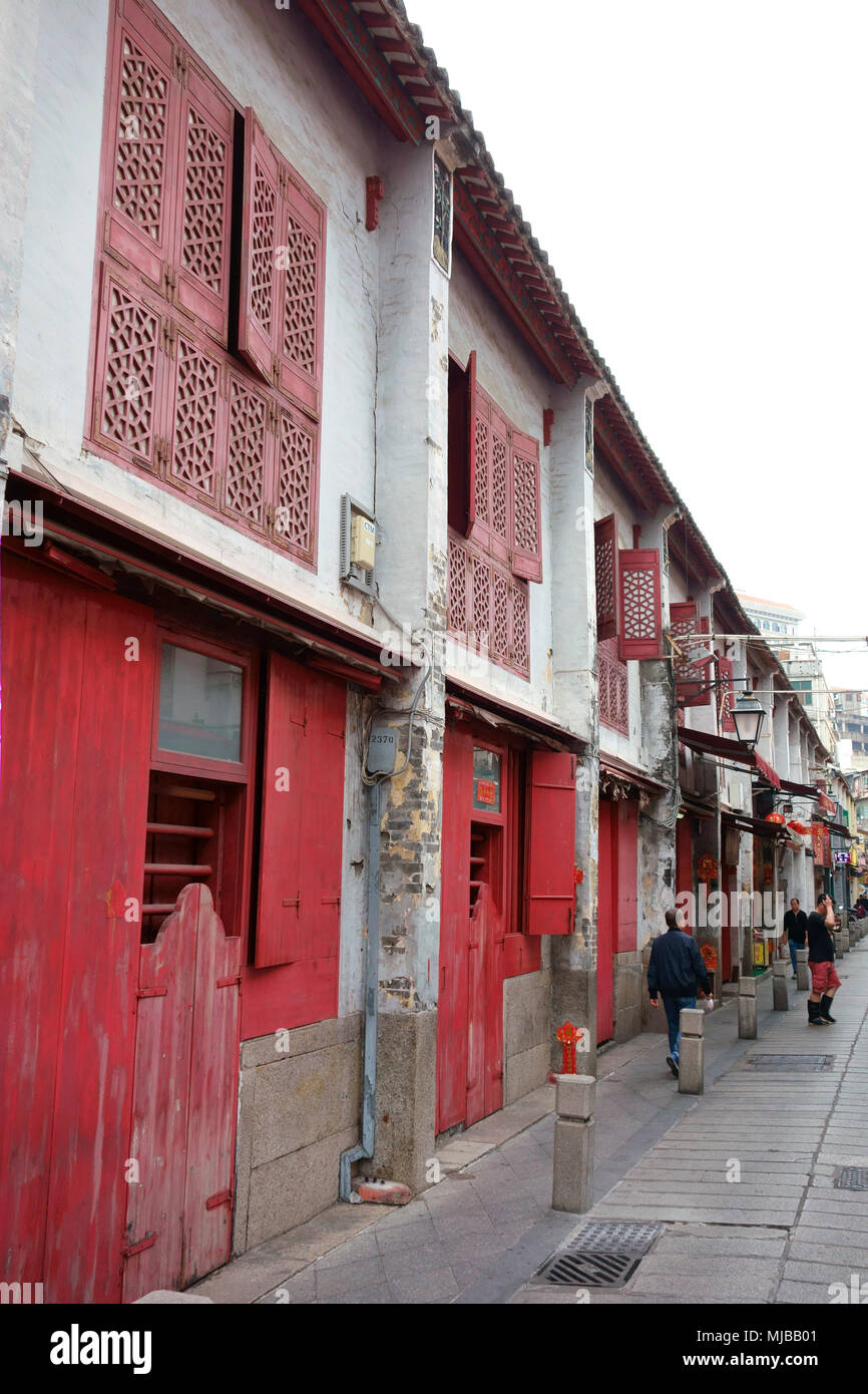 La calle de la felicidad, la Rua da Felicidade, Macao principal del distrito rojo, Macao, Región Administrativa Especial de China Foto de stock