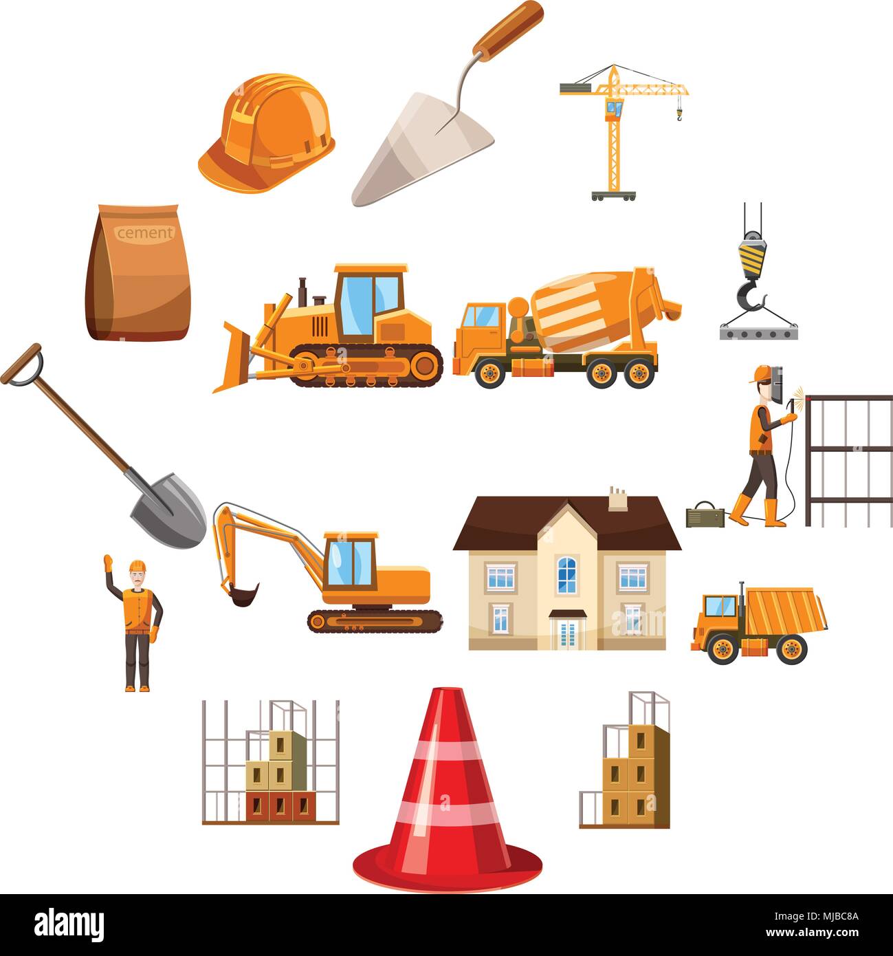 Iconos de construcción, estilo de dibujos animados Imagen Vector de stock -  Alamy