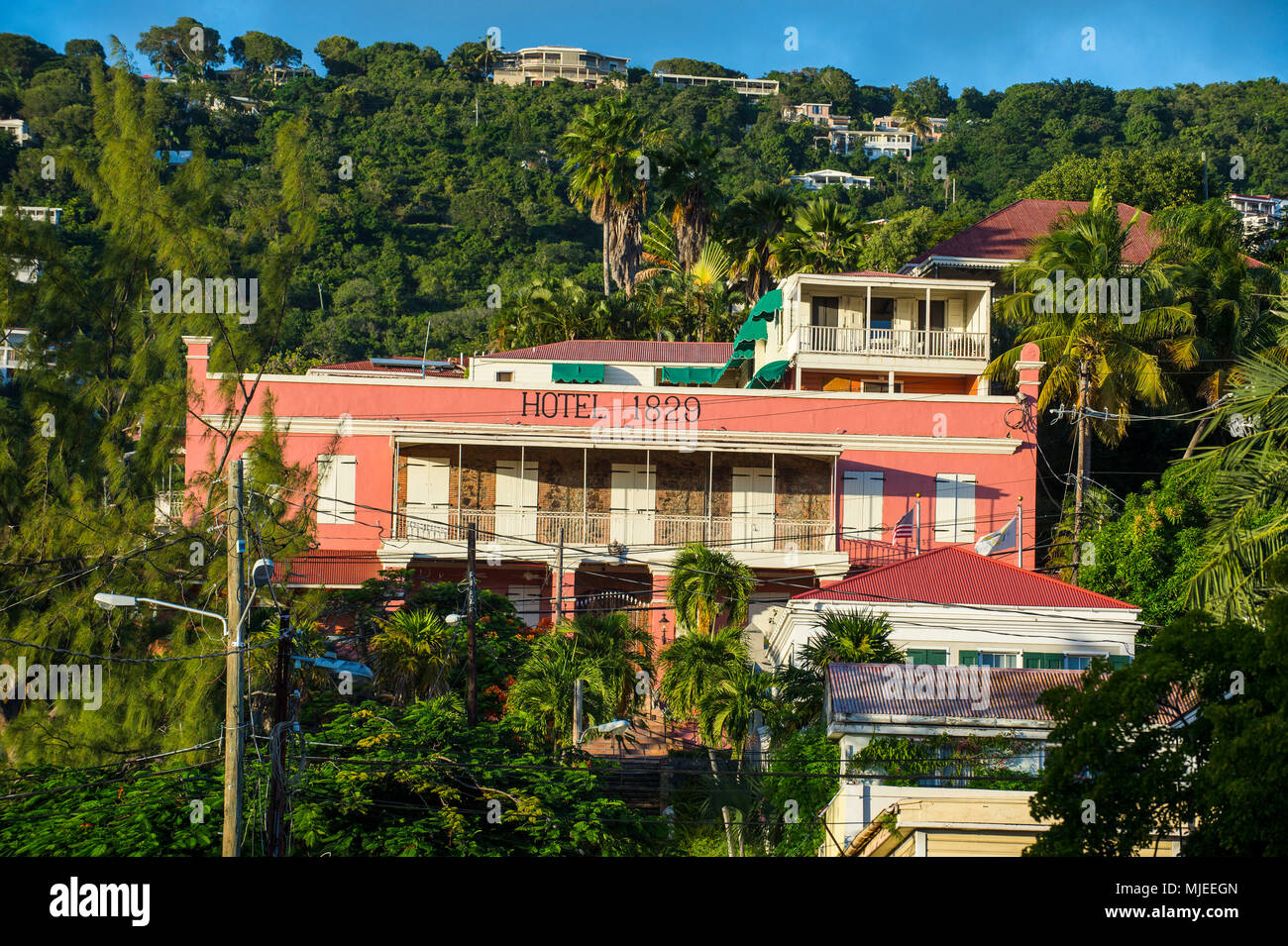 Hotel histórico de 1929, Charlotte Amalie capital de St. Thomas, Islas Vírgenes de EE.UU. Foto de stock