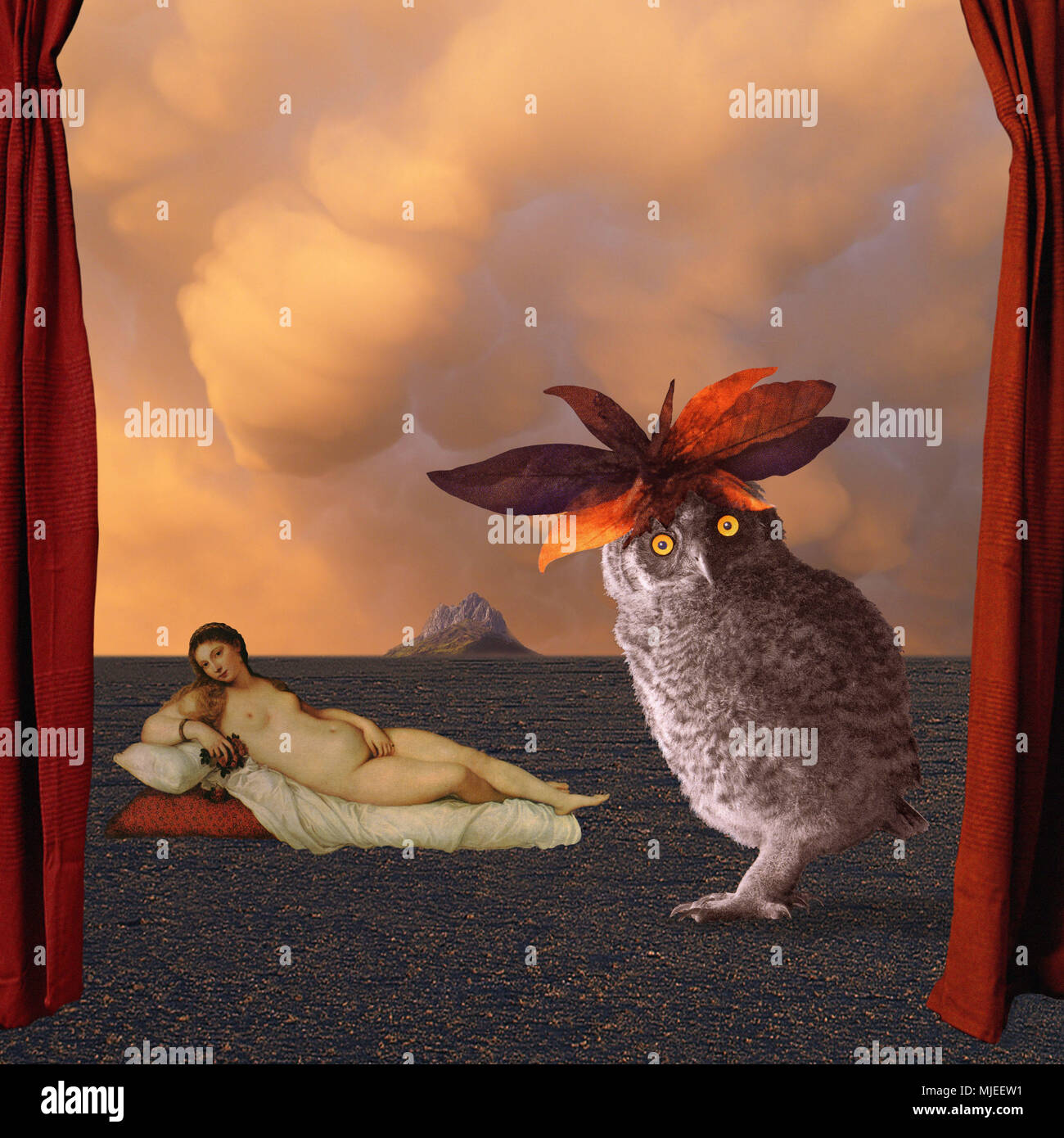 Venus y owl, mundo de fantasía Foto de stock