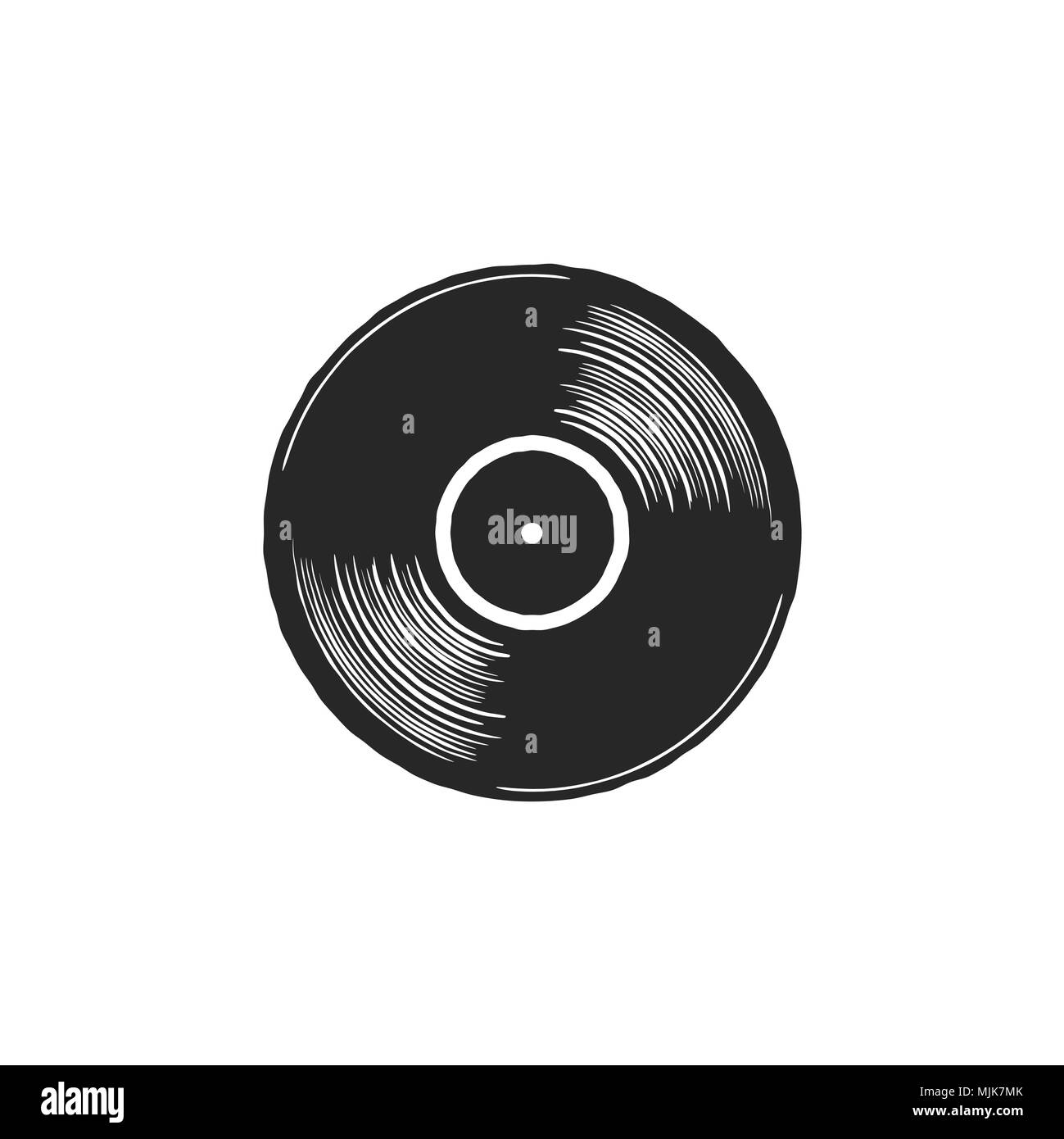 Disco lp de vinilo de gramófono con etiqueta blanca vacía. disco de álbum  de larga duración musical negro aislado sobre fondo blanco. ilustración  vectorial realista 3d