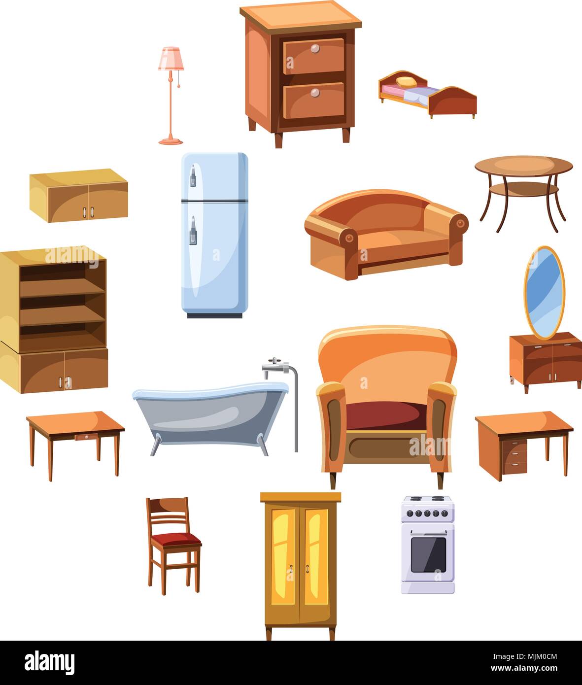 Muebles y electrodomésticos en el conjunto de iconos de estilo de dibujos  animados. Apartamento de decoración elementos de colección ilustración  vectorial Imagen Vector de stock - Alamy
