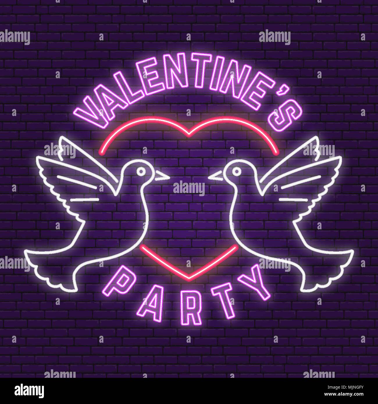 Fiesta de San Valentín. Señal de neón, banner para celebrar el Día de San Valentín. Ilustración vectorial. Ilustración del Vector