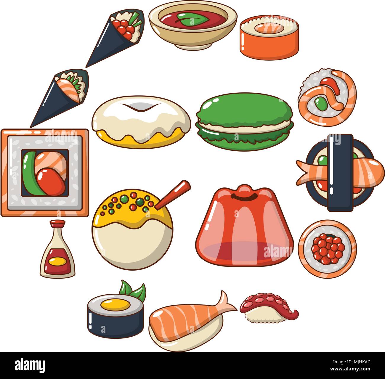 Iconos de comida japonesa, estilo de dibujos animados Imagen Vector de  stock - Alamy