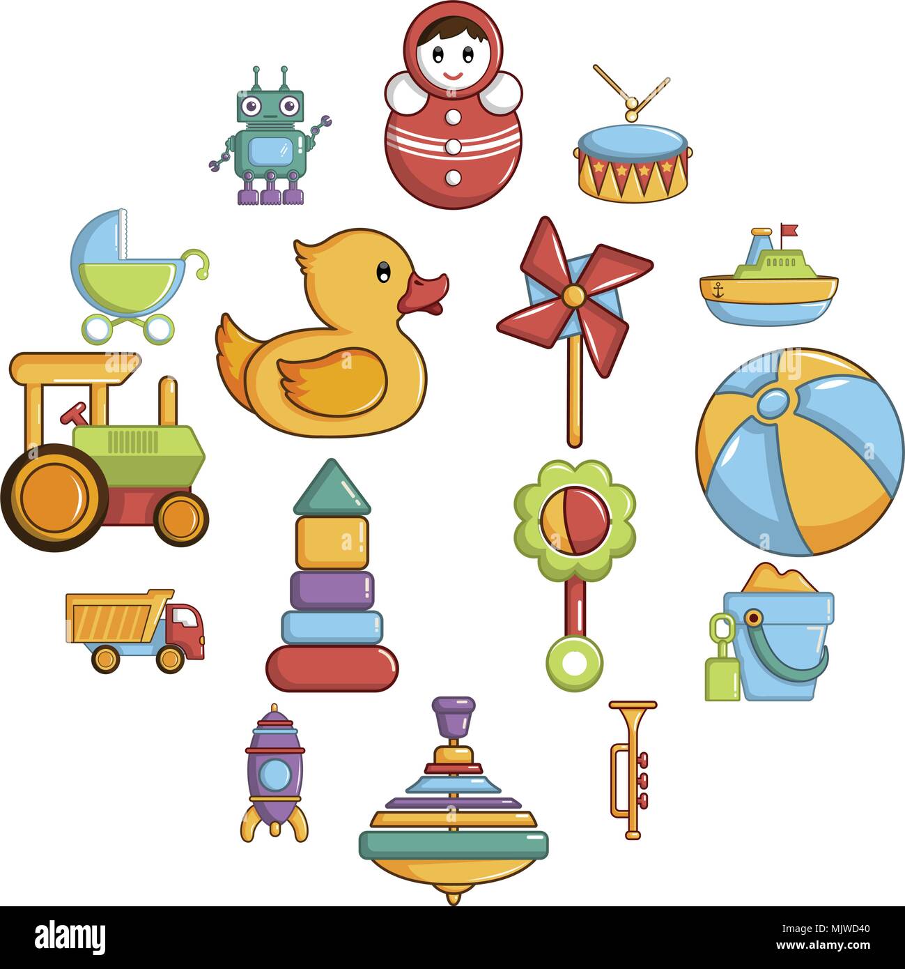 Juguetes para niños, los iconos de estilo de dibujos animados Imagen Vector  de stock - Alamy