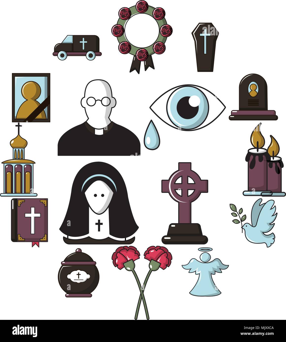Ritual funerario servicio conjunto de iconos, estilo de dibujos animados  Imagen Vector de stock - Alamy