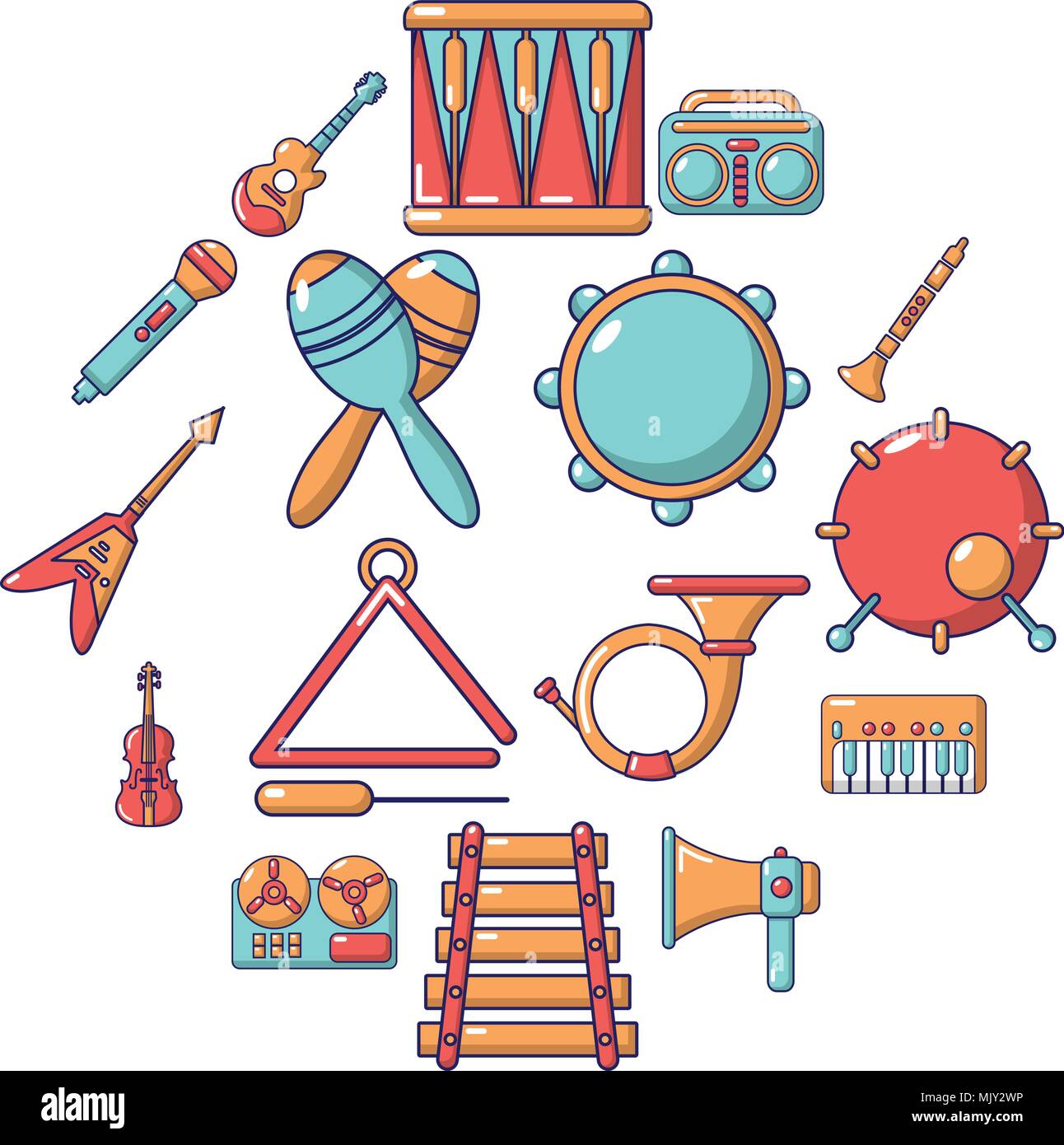 Instrumentos musicales, iconos de estilo de dibujos animados Imagen Vector  de stock - Alamy