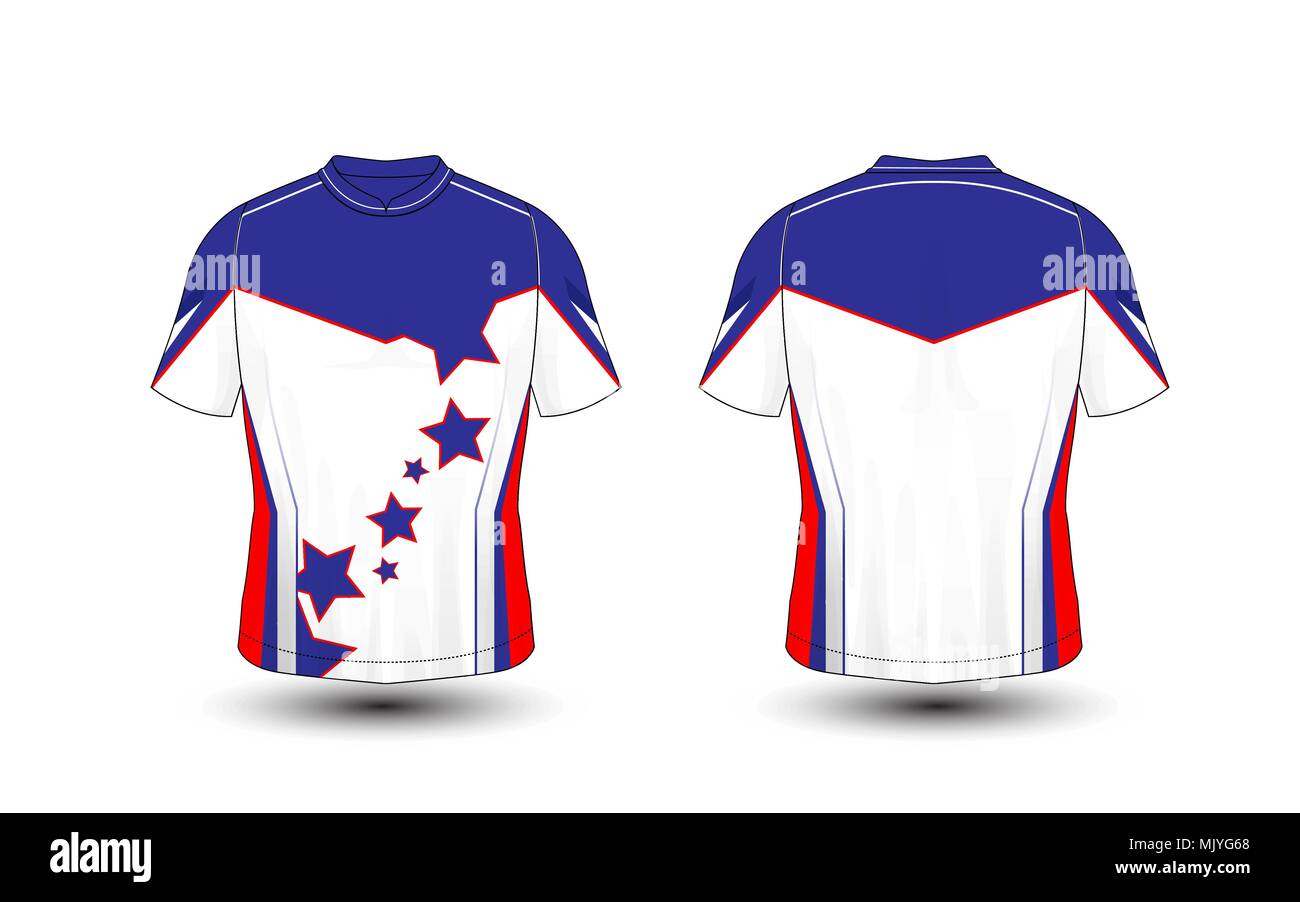 Azul, Blanco y rojo diseño camiseta deportiva, kits, Jersey, camisa plantilla de diseño Imagen Vector de - Alamy