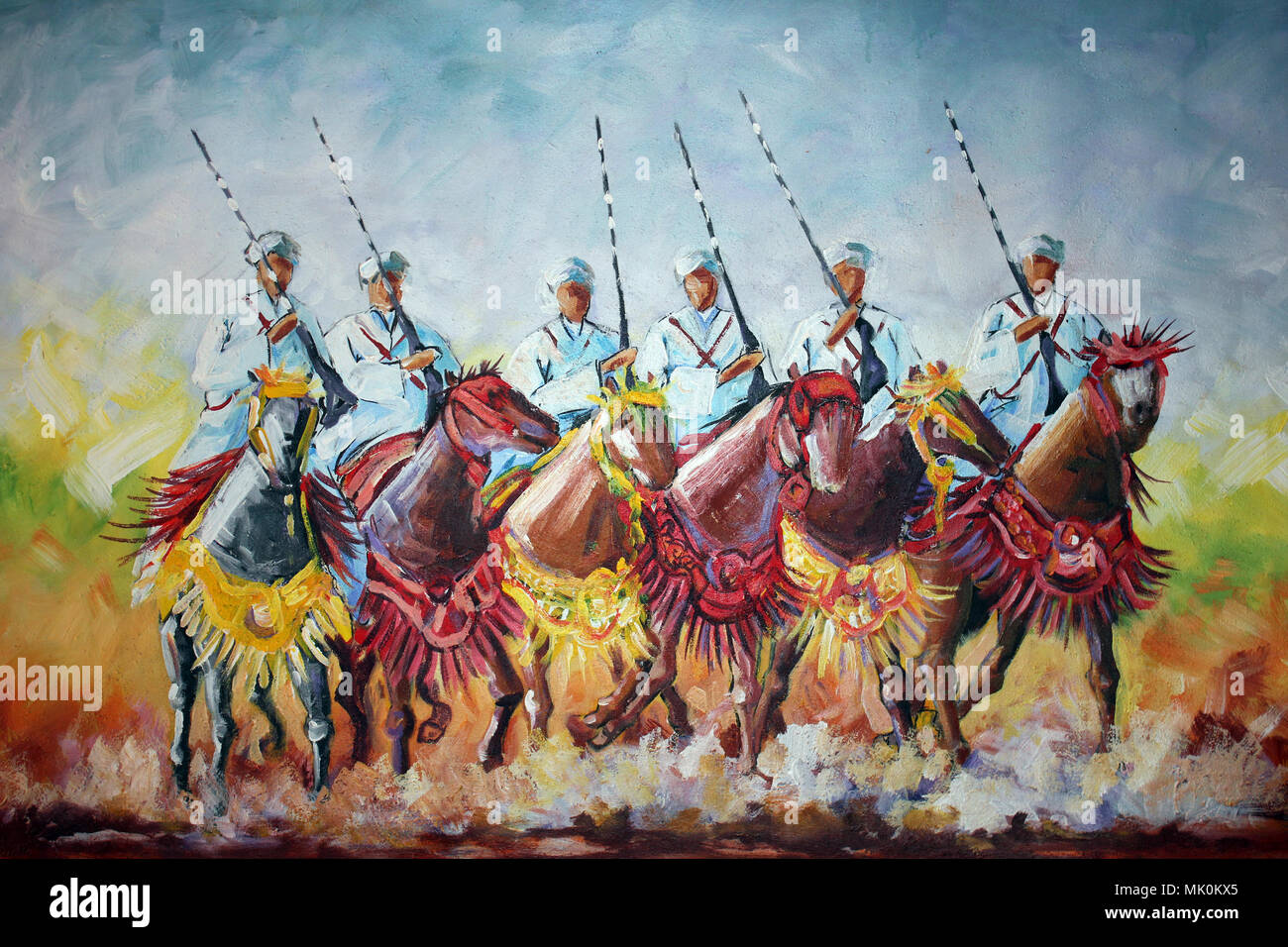 Pintura de jinetes bereberes del Magreb Foto de stock