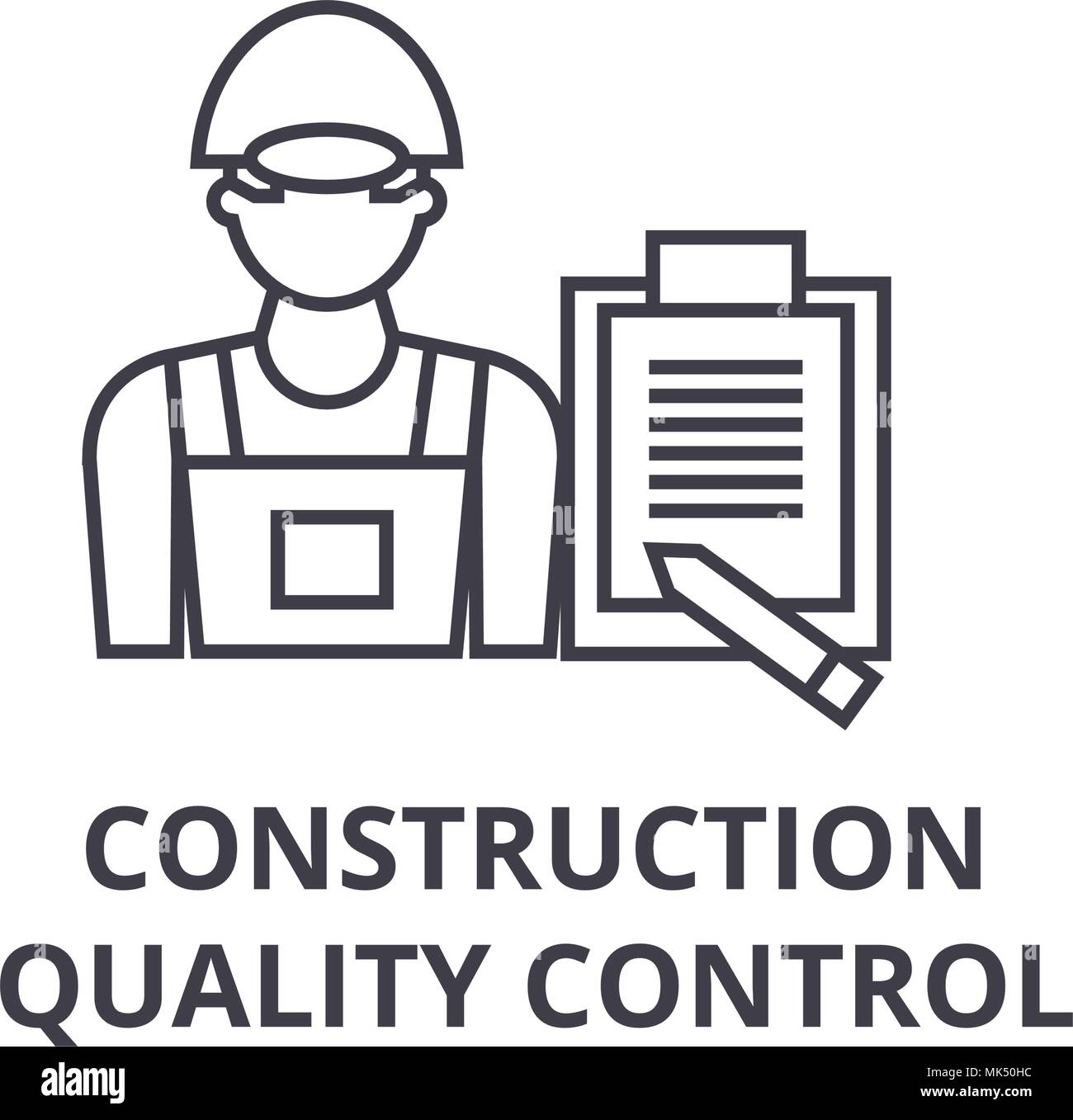 Control de calidad de construcción línea vector icono, signo, ilustración sobre fondo blanco
