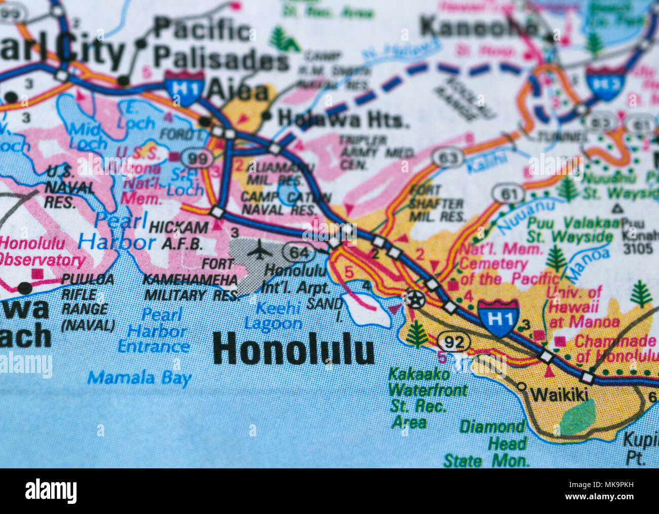 Mapa de la ciudad de Honolulu Fotografía de stock Alamy