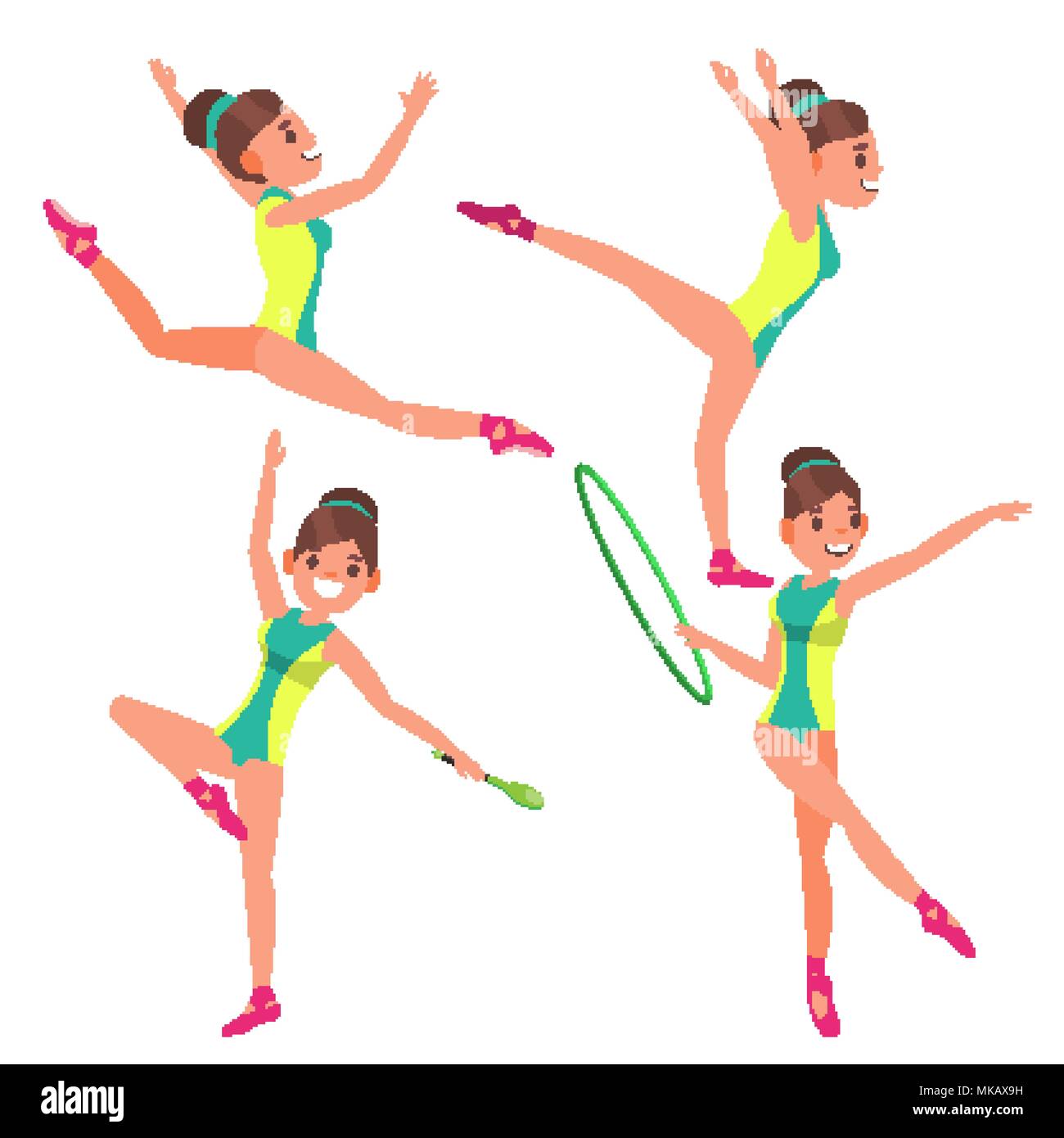 Gimnasia joven jugador Vector. Gimnasia Mace. La belleza moderna uniforme.  Chica atleta. Ilustración caricatura plana Imagen Vector de stock - Alamy