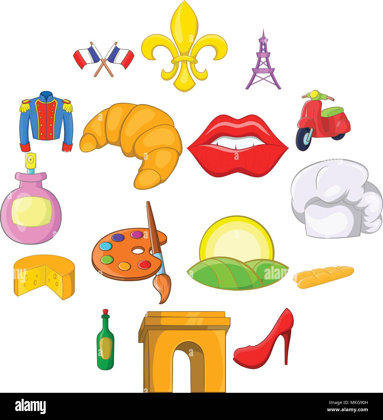 Francia, conjunto de iconos de estilo de dibujos animados Imagen Vector de  stock - Alamy