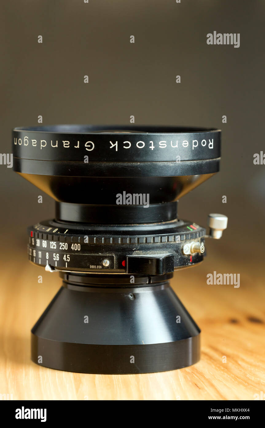 La Rodenstock Grandagon lente fotográfica de gran formato para uso en fotografía profesional 5â€x7â€ hoja cámara de cine. Foto de stock