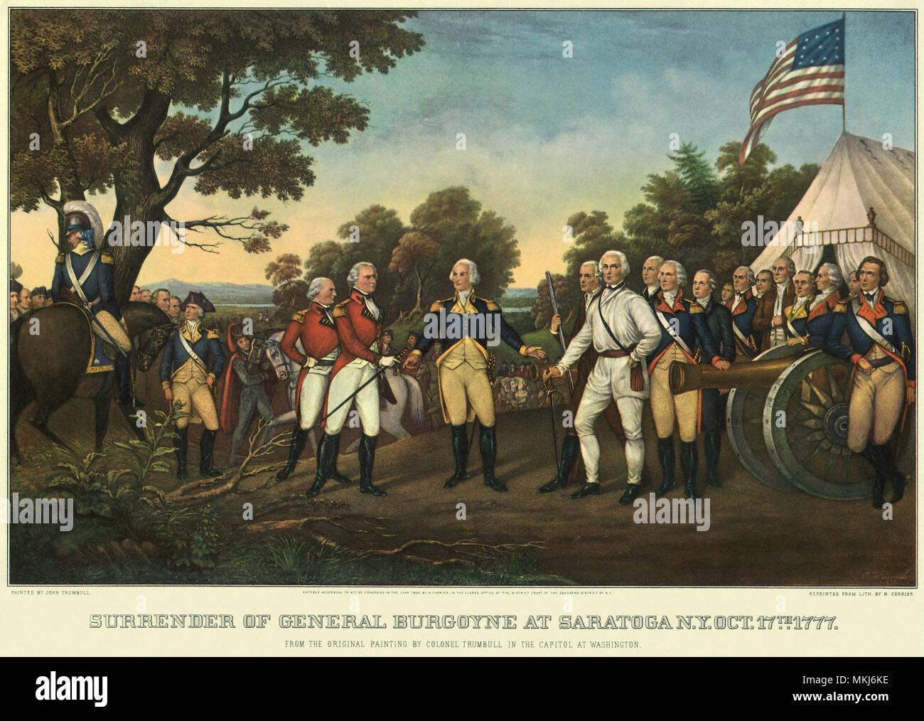 La rendición del General Burgoyne en Saratoga NY, 17 de octubre de 1777 Foto de stock