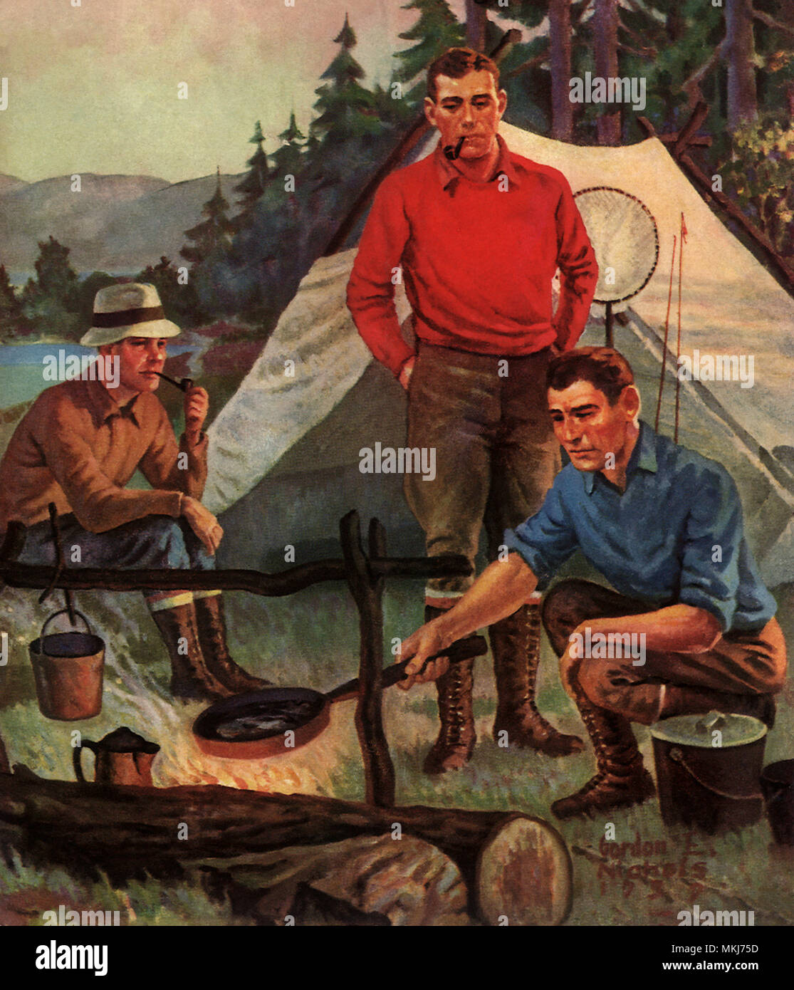 Los hombres Camping Foto de stock