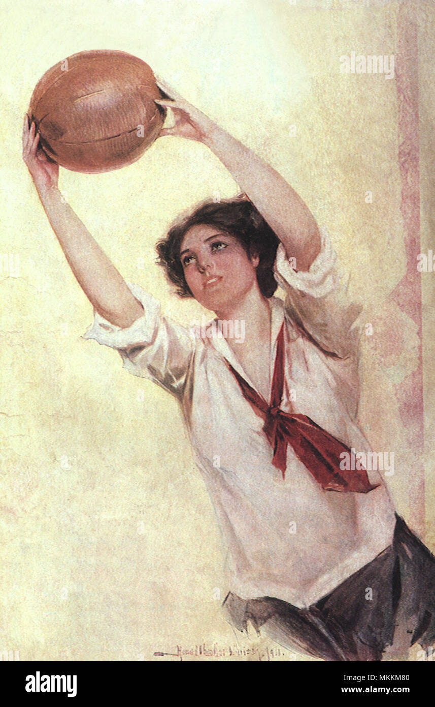 Señora con el baloncesto Foto de stock