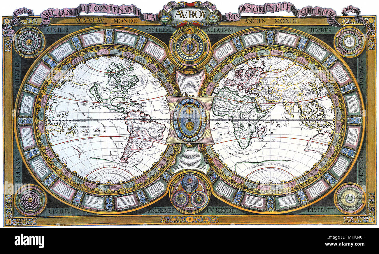 Bordeado de oro Mapa del Mundo 1688 Foto de stock