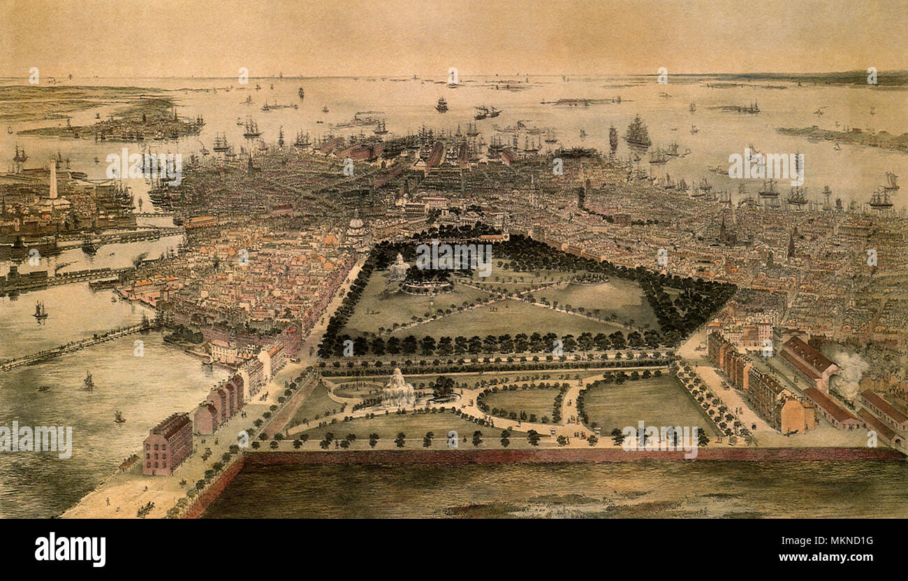 Vista de pájaro del Boston 1850 Foto de stock