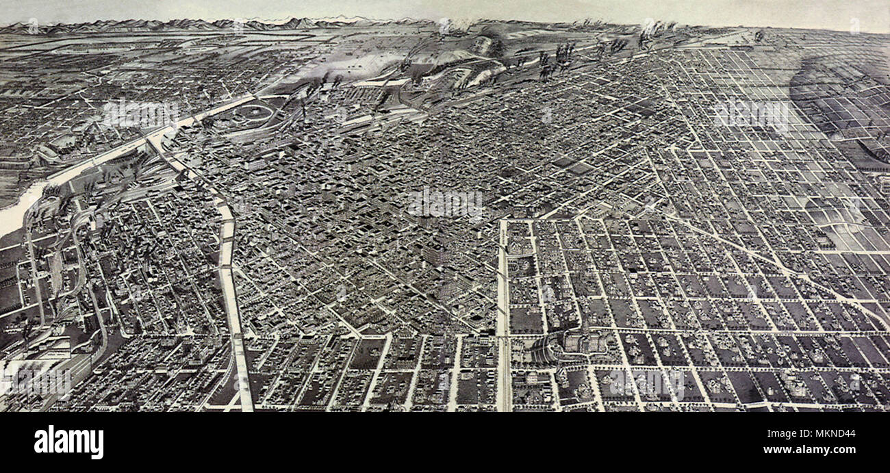 Perspectiva del mapa de la ciudad de Denver, Colorado, 1889 Foto de stock