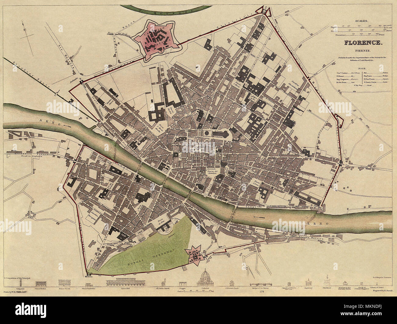 Mapa de Florencia 1835 Foto de stock