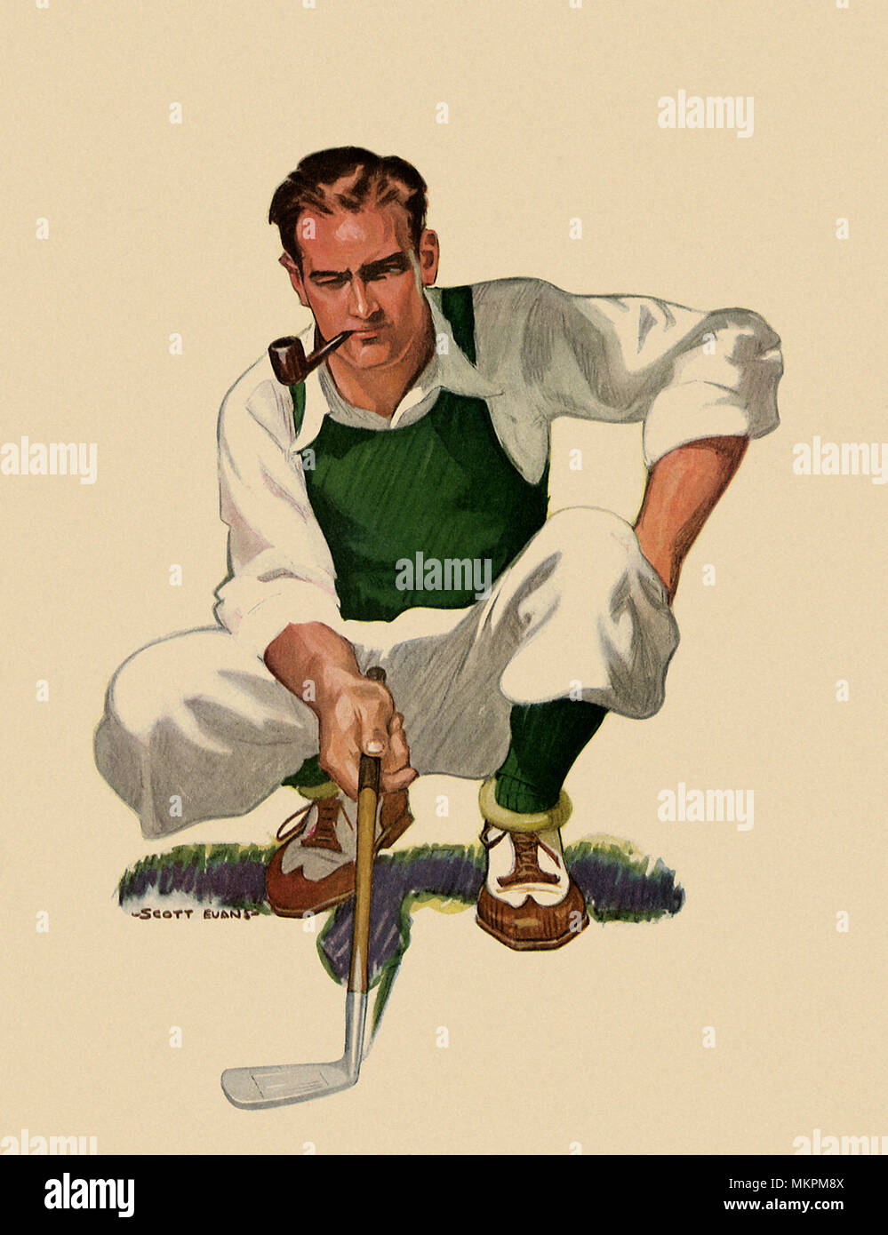 El golfista de tamaños hasta posición en verde Foto de stock
